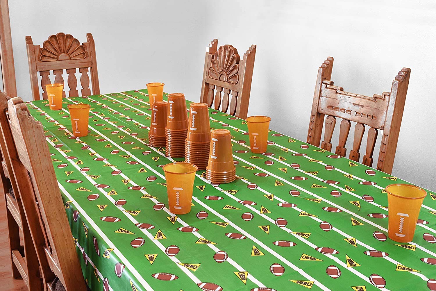 KOVOT Football Themed Party Supplies Set - 50 Disposable Cups & 3 Decorative Table Covers for Game Day Celebrations, Tailgating & Sports Parties