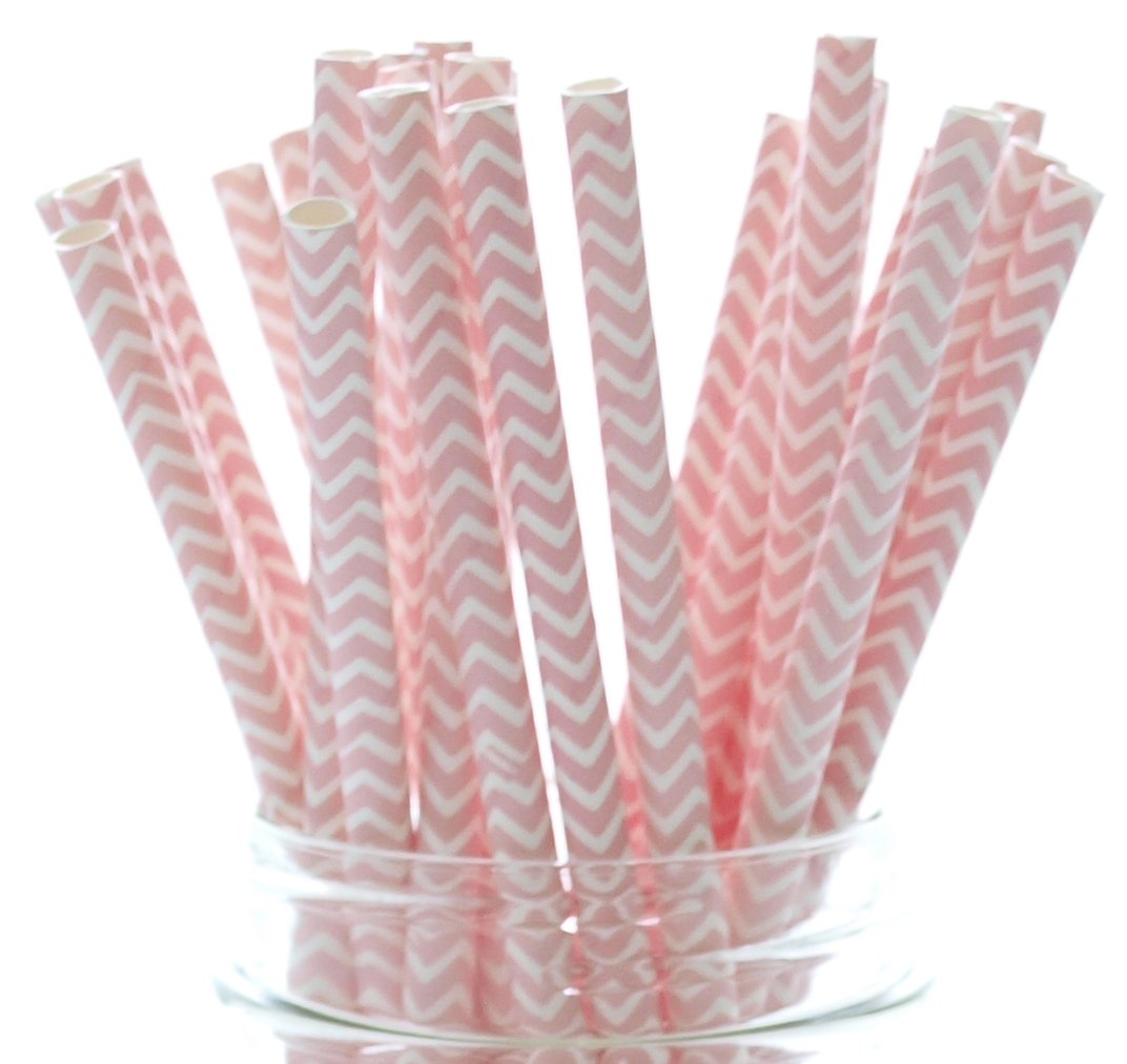Eco-Friendly Pink Zig Zag Paper Straws - 25 Pack | Biodegradable Drinking Straws for Weddings, Baby Showers, Birthday Parties & Summer Beverages