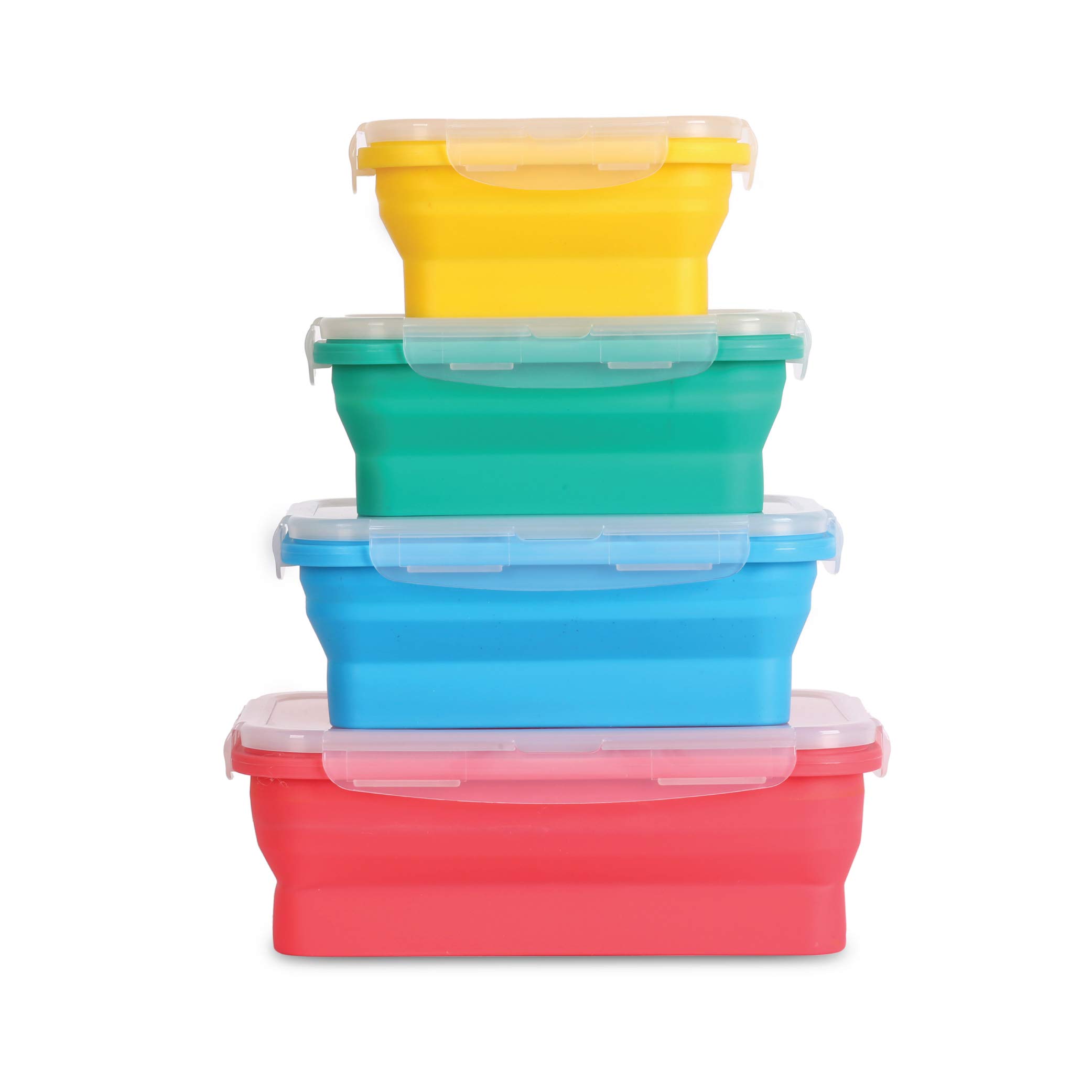 Deke Home - 4-Piece Collapsible Silicone Food Storage Container Set with Lids | BPA-Free, Airtight, Space-Saving | Microwave, Freezer & Dishwasher Safe | Perfect for Meal Prep, Lunch Box, Camping & Travel | Kitchen Organization & On-the-Go Food Storage