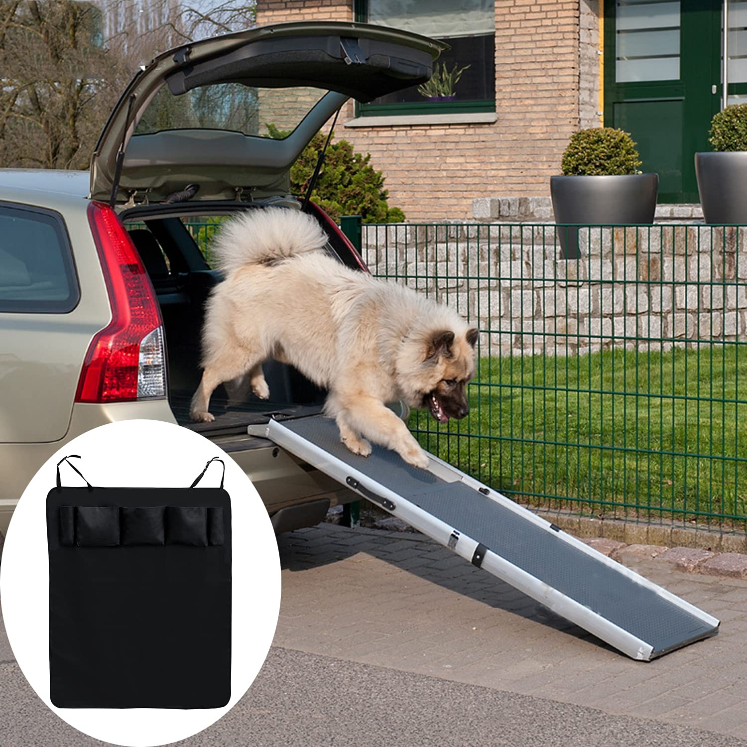 Heavy-Duty Aluminum Pet Ramp with Non-Slip Surface - Foldable Dog & Cat Ramp for Cars, SUVs & Trucks - Protects Pets & Car Seats - Perfect for Travel, Vet Visits & Home Use