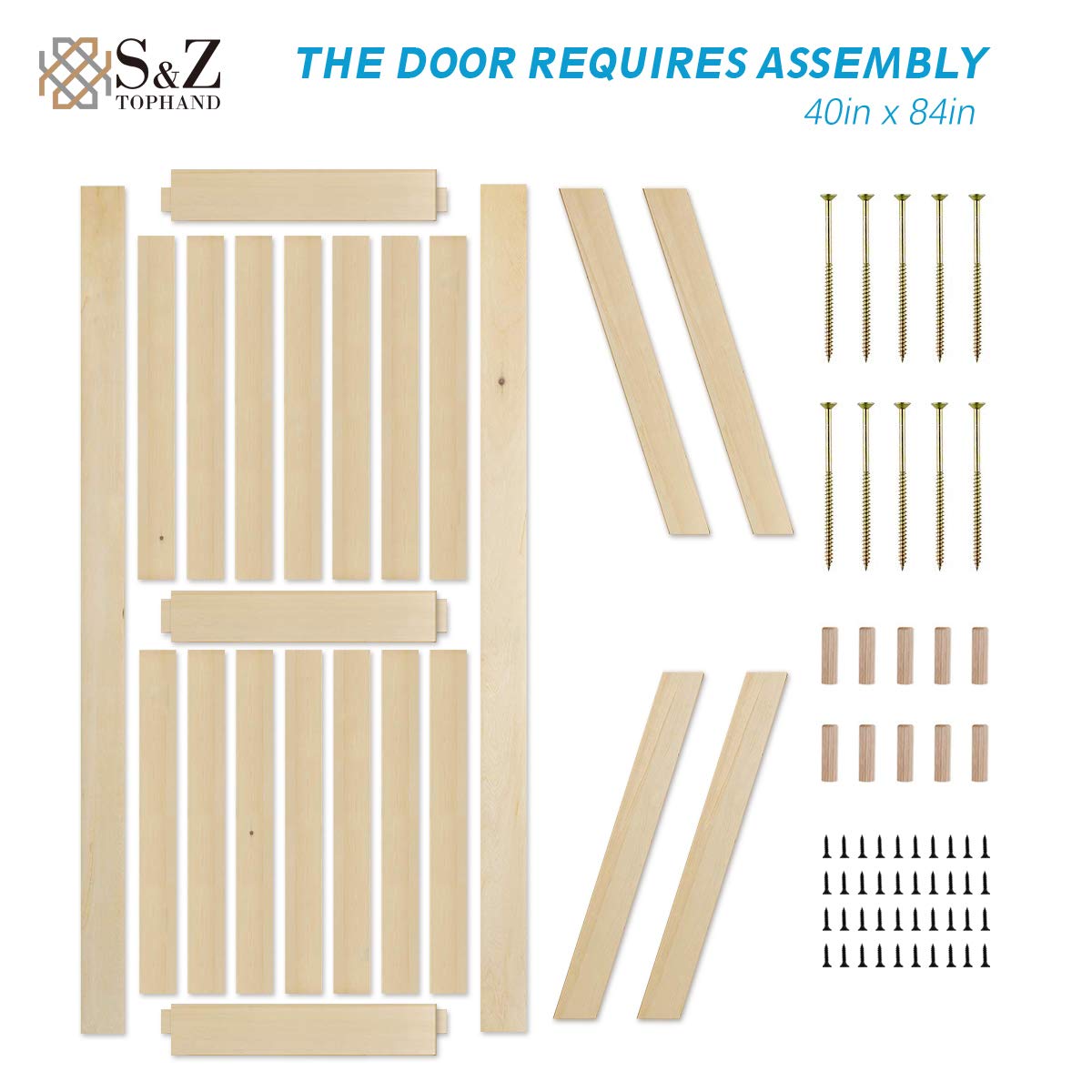 40x84 Inch Unfinished British Brace Knotty Barn Door with 6.6FT Sliding Hardware Kit - Double Surface, Easy Assembly for Rustic Home & Office Decor