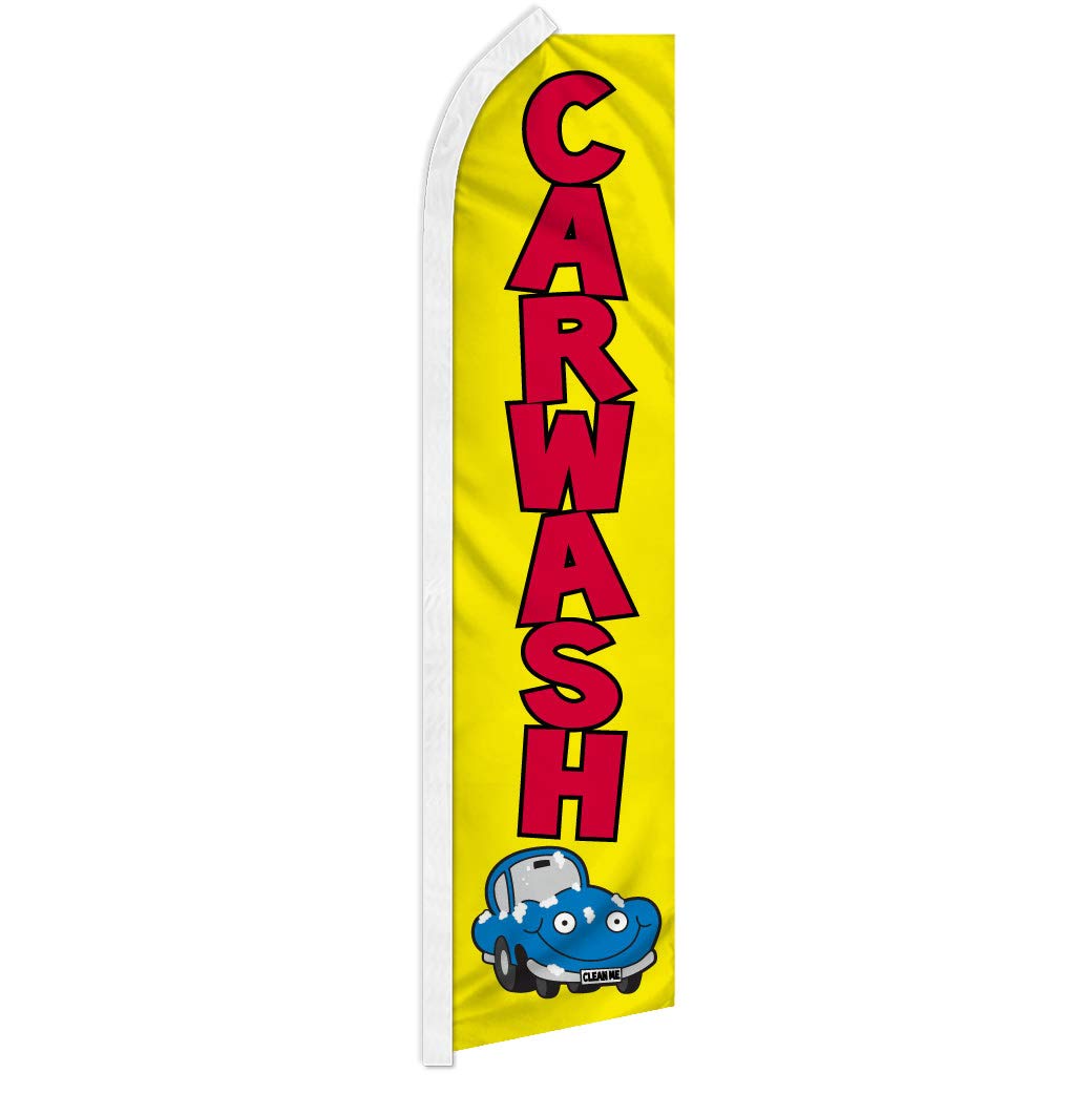 Car Wash Yellow Swooper Advertising Flag - High Visibility Auto Shop Banner for Mechanics, Auto Repair & Tuning Shops | Perfect for Business Promotion, Grand Openings & Car Wash Events