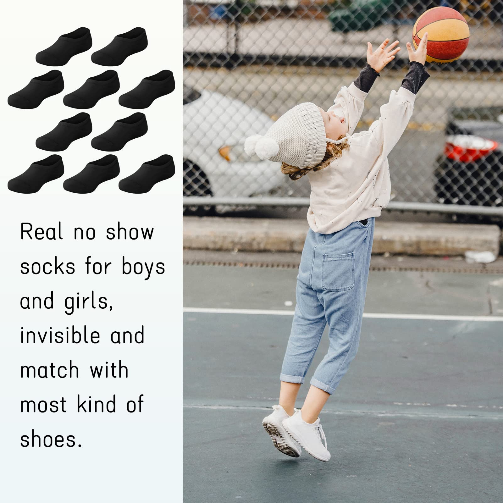 Witwot 10 Pairs No Show Socks for Kids - Non Slip Low Cut Ankle Socks for Girls & Boys - Perfect for School, Sports & Everyday Wear
