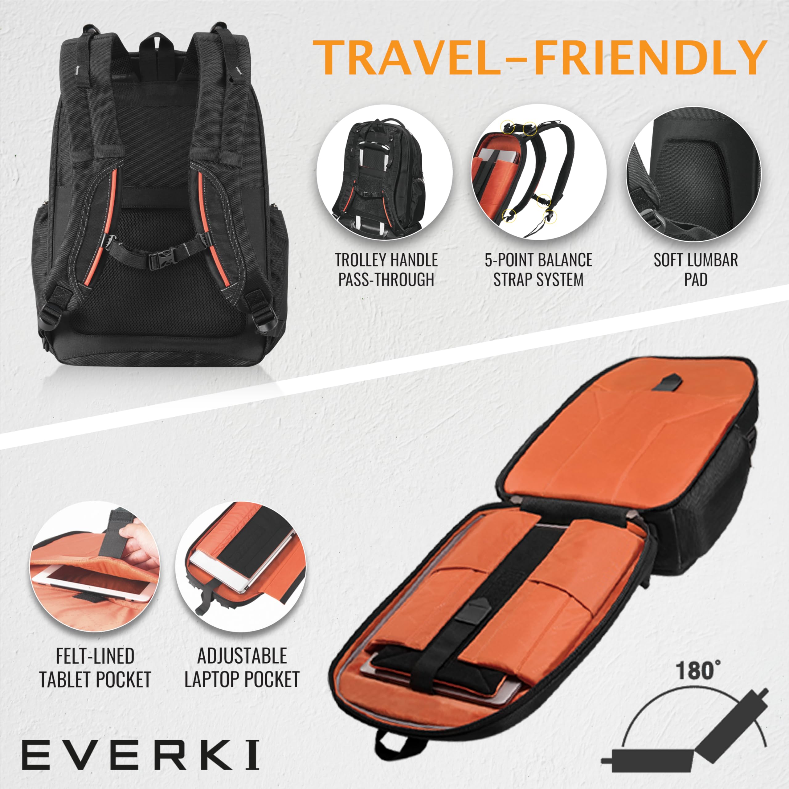 EVERKI Atlas Business Laptop Backpack for Men & Women - 32L Spacious Travel-Friendly Work Backpack with Adjustable 13