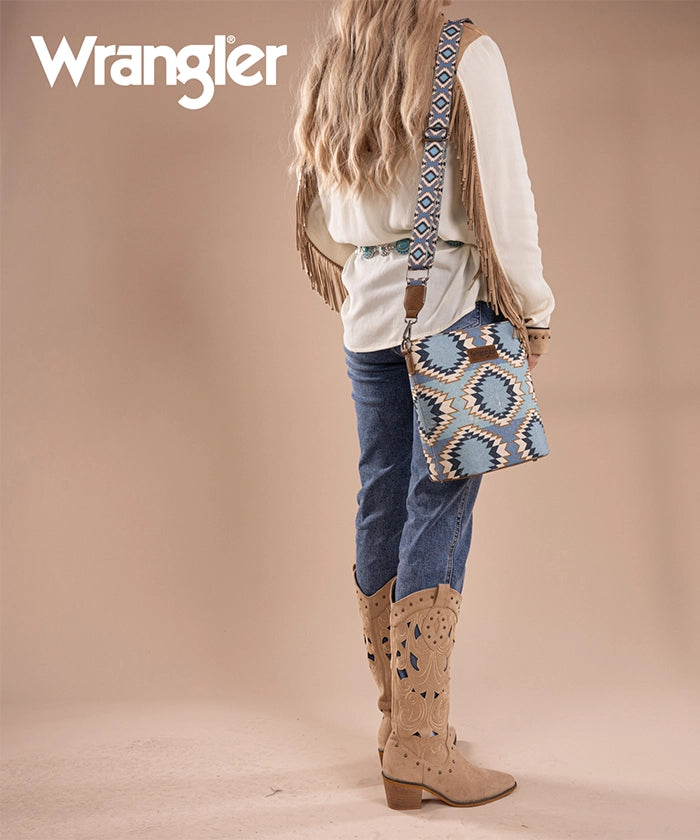 Wrangler Dual-Sided Print Canvas Shoulder Bag for Men & Women - Stylish Crossbody Purse for Travel, Work, and Everyday Use