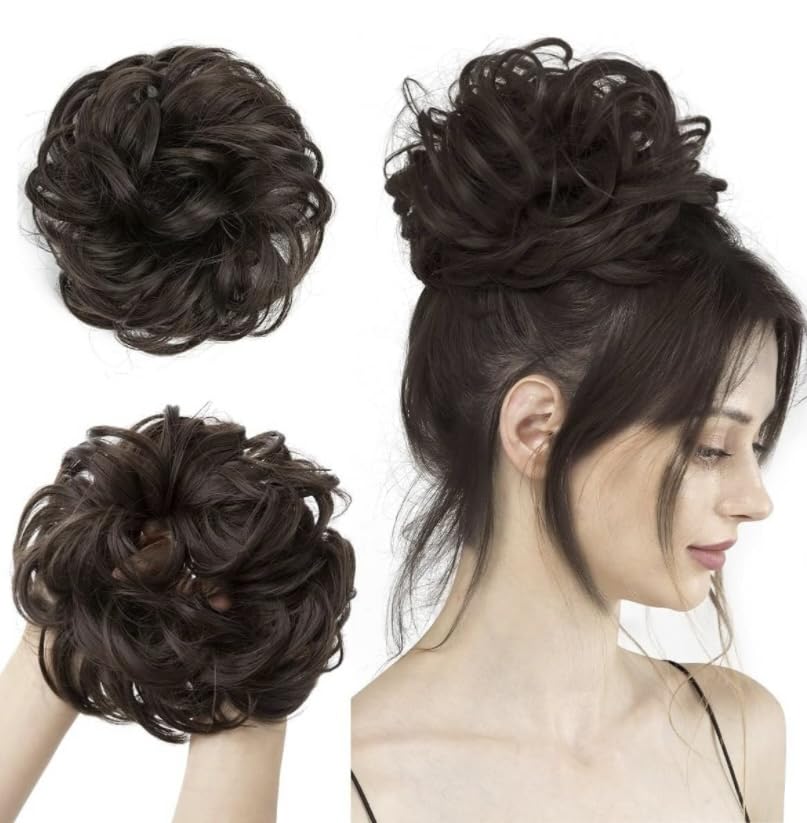 PrimeBerie Messy Bun Hair Extension with Elastic Band - Synthetic Hair Scrunchies for Women & Girls - Natural Brown Color (35g, Pack of 1) - Perfect for Parties, Weddings & Everyday Hairstyles