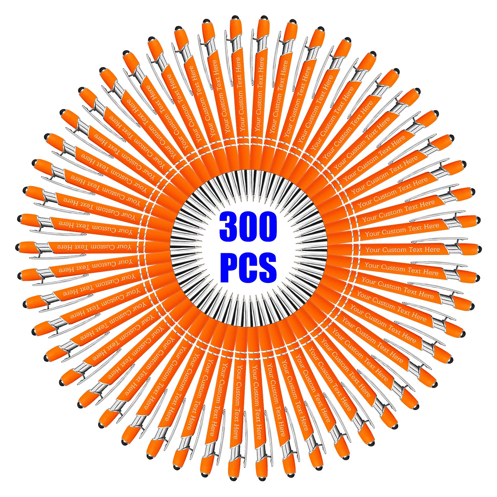 300 Pcs Custom Engraved Pens Bulk - Personalized Ballpoint Pens with Free Name/Message Engraving - Ideal for Business, Office, Graduation Gifts - Perfect Customized Presents for Men & Women (Christmas, Birthday) - Orange - Great for Corporate Events, School Supplies & Promotional Giveaways