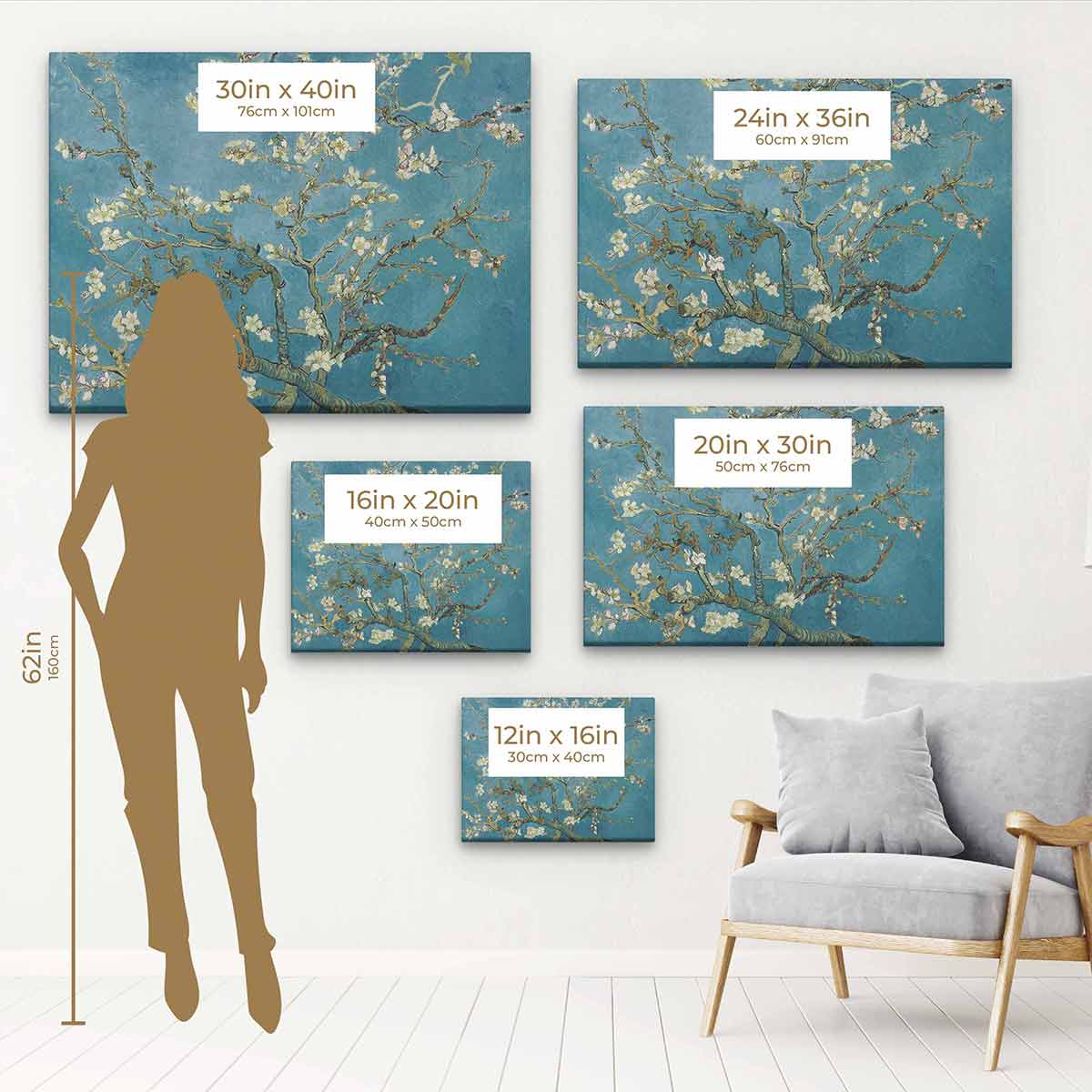 Blue Almond Blossoms Wall Art Canvas Print - Modern Floral Home Decor for Living Room, Bedroom & Office (8942)