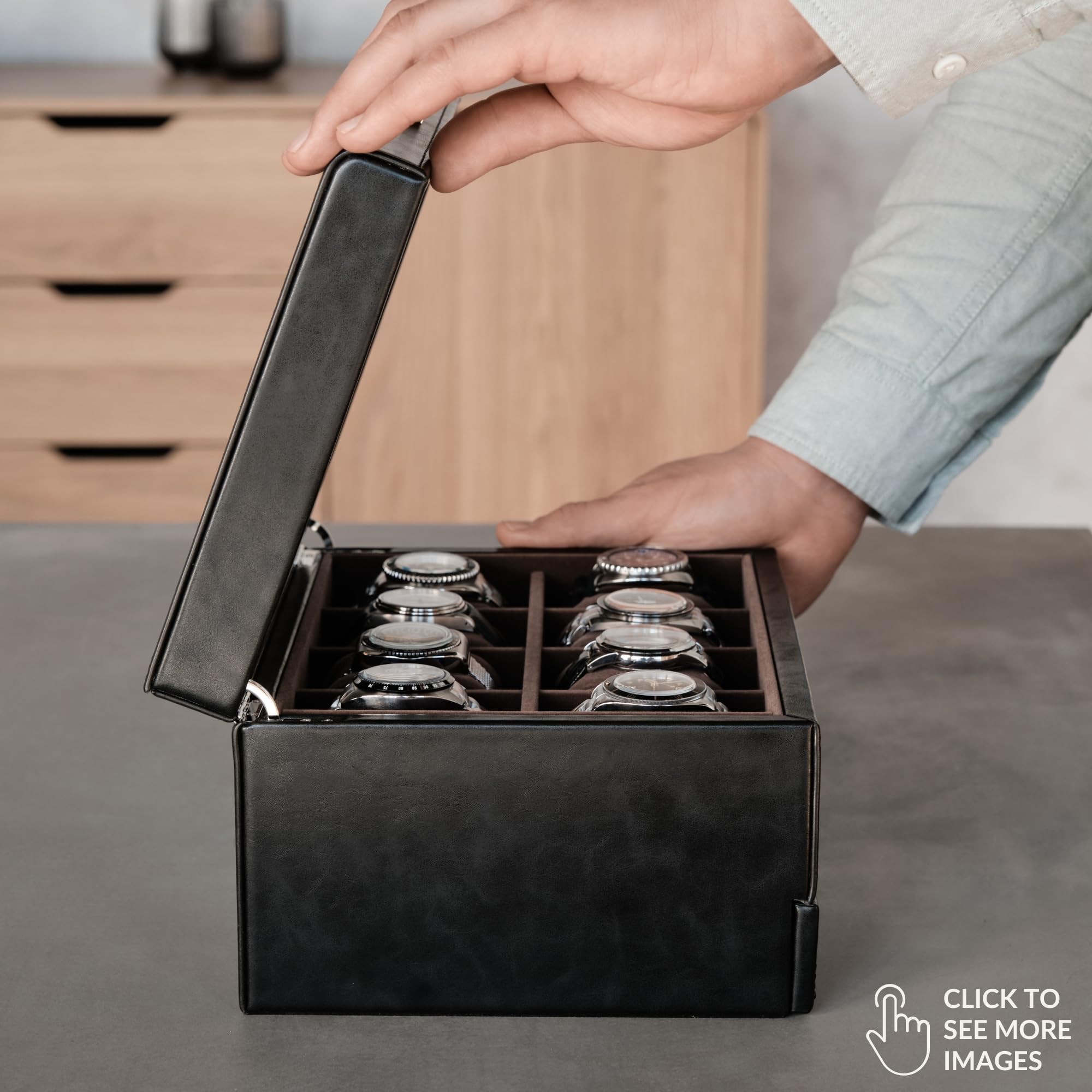 TAWBURY 8 Slot Watch Organizer Box with Storage Drawer - Premium Faux Leather Watch Case for Men | Luxury Watch Display & Storage Box with Valet Drawer | Perfect for Watch Collectors & Gift Giving