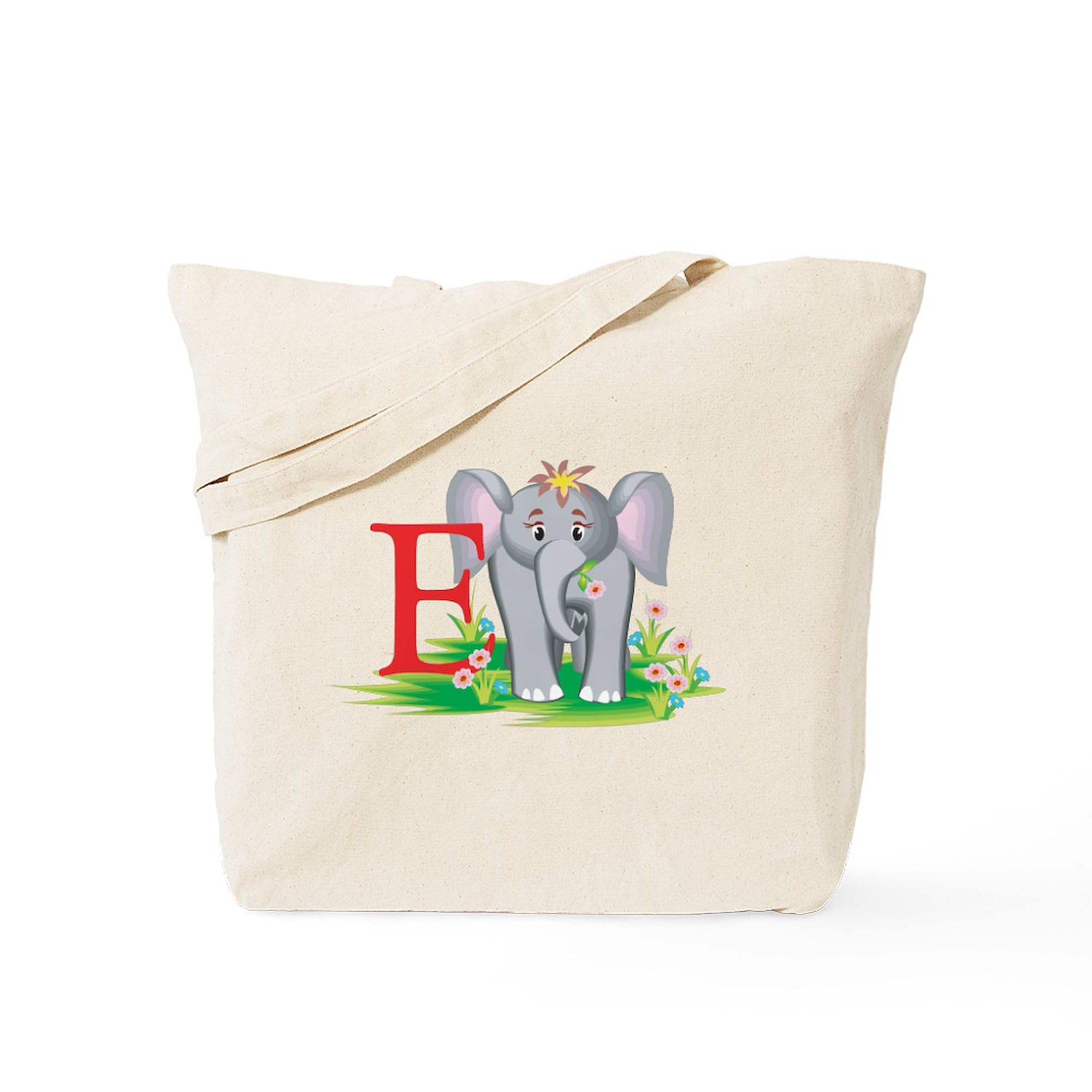 E For Elephant Tote Bag - Natural Canvas Reusable Shopping Bag for Groceries, Beach & Daily Use | Eco-Friendly Cotton Tote by CafePress