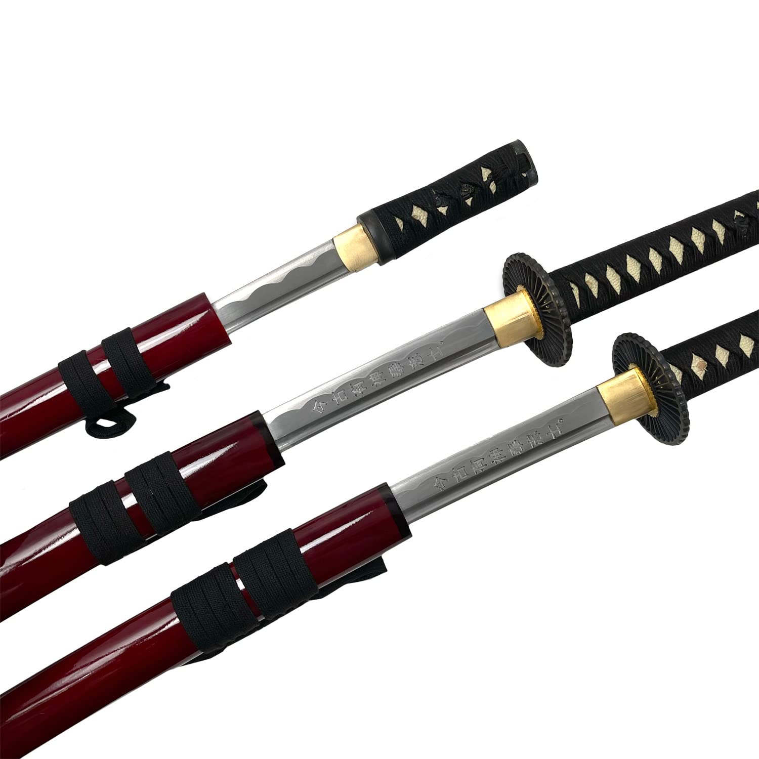 Authentic Hand-Forged Samurai Sword Set - 3-Piece Black Katana Collection | Perfect for Martial Arts Training, Cosplay & Home Decor