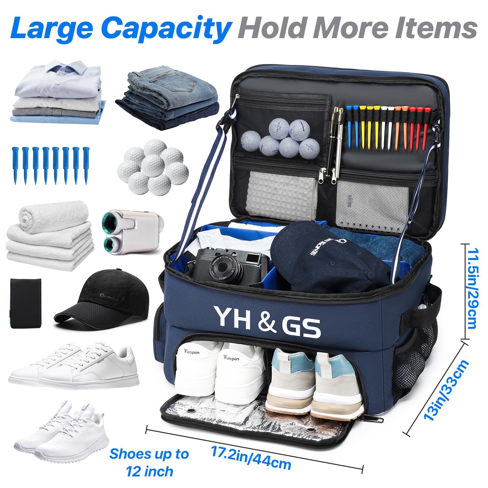 3-Layer Golf Trunk Organizer for Men - Ventilated Shoe Compartment Holds 2 Pairs - Car Storage for Golf Balls, Clothes, Gloves & Accessories - Perfect Golf Gift for Travel & Tournament Prep