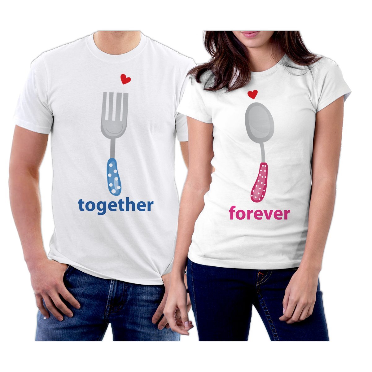 Couple Matching T-Shirts with Spoon & Fork Design - Fun & Cute Couples Outfit for Date Night & Anniversary Gifts