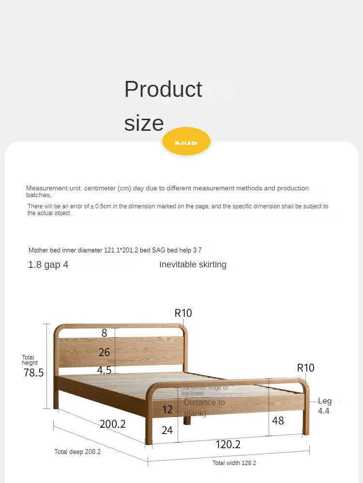Solid Oak Wood Single Platform Bed with Wheels - No Headboard, Modern Minimalist Bed Frame for Small Spaces, Dorm Rooms & Guest Bedrooms