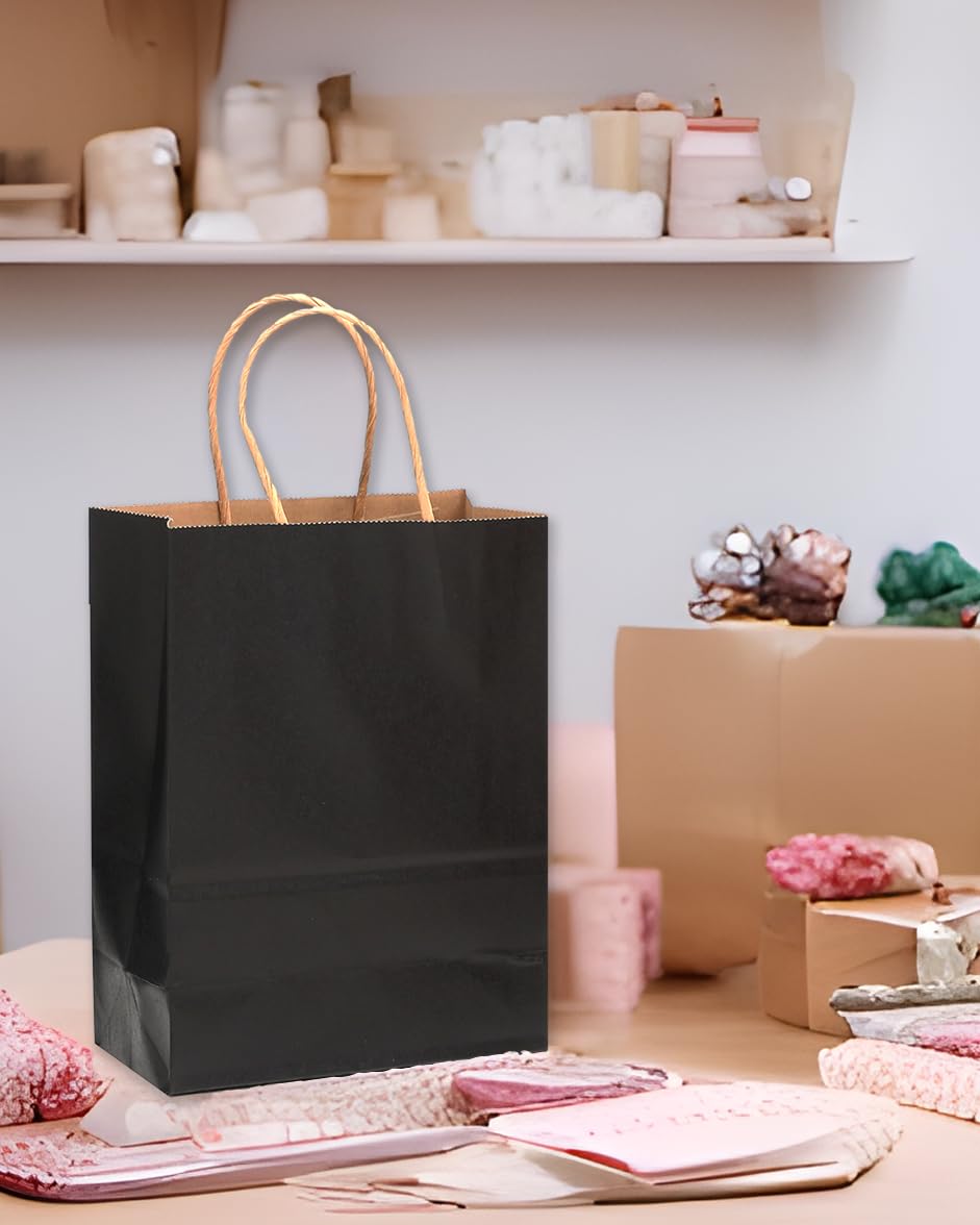 Qiqee 32-Pack Black Paper Gift Bags with Handles - 8.26