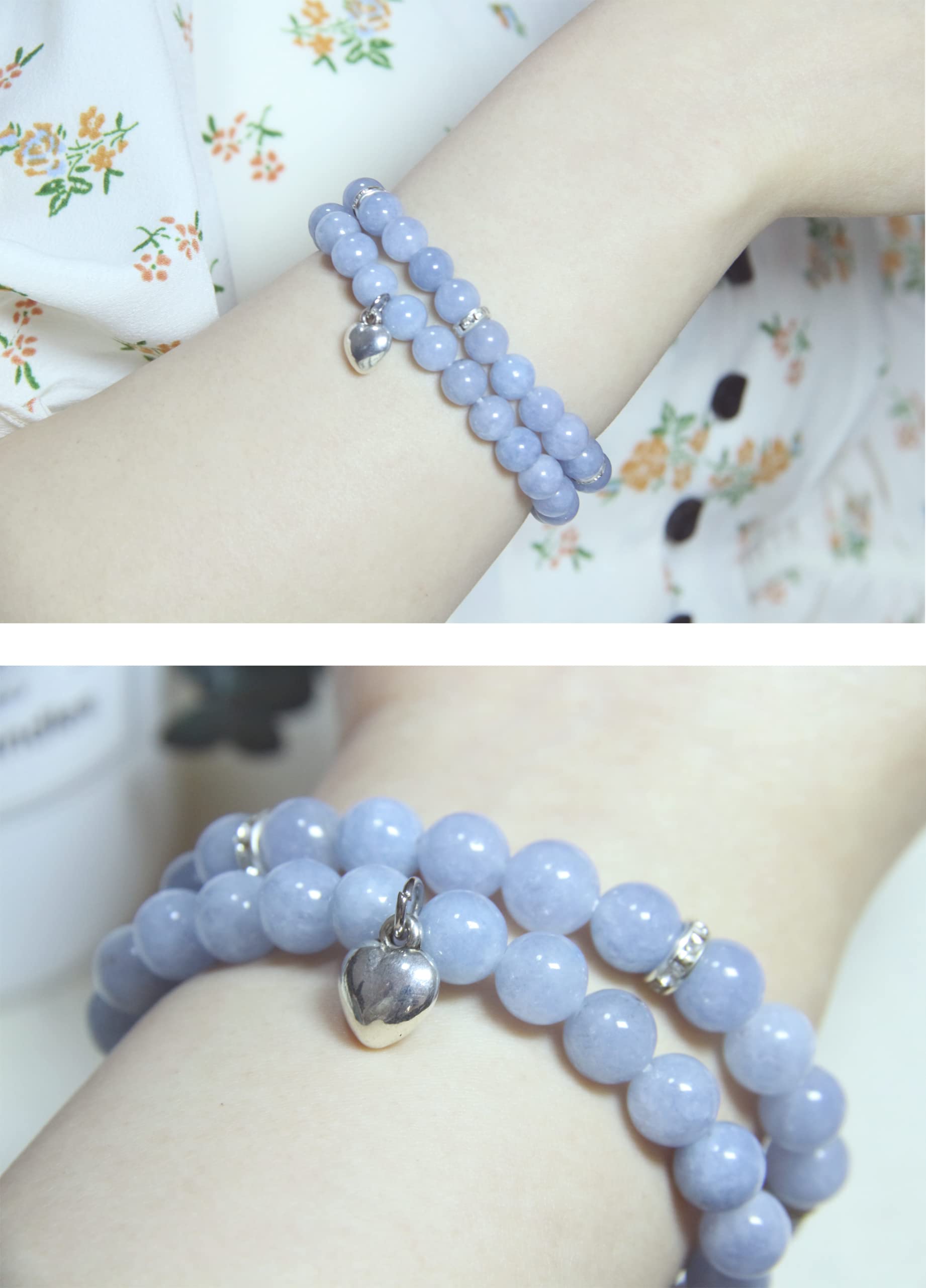 Healing Bracelets for Women - Aquamarine Crystal Prayer Bracelet with 8mm Natural Stones, Stress Relief & Yoga Beads - Perfect for Meditation, Wellness Gifts & Get Well Soon Presents
