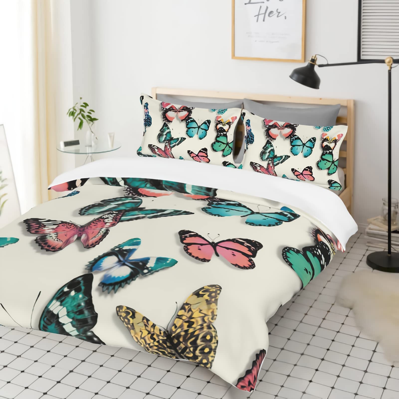 Vibrant Butterfly Printed Duvet Cover Set - 3 Piece Queen Size Bedding for Adults, Soft & Breathable Comforter Cover with Colorful Butterfly Design - Perfect for Bedroom Decor, Guest Room, and Bohemian Style Home Decor