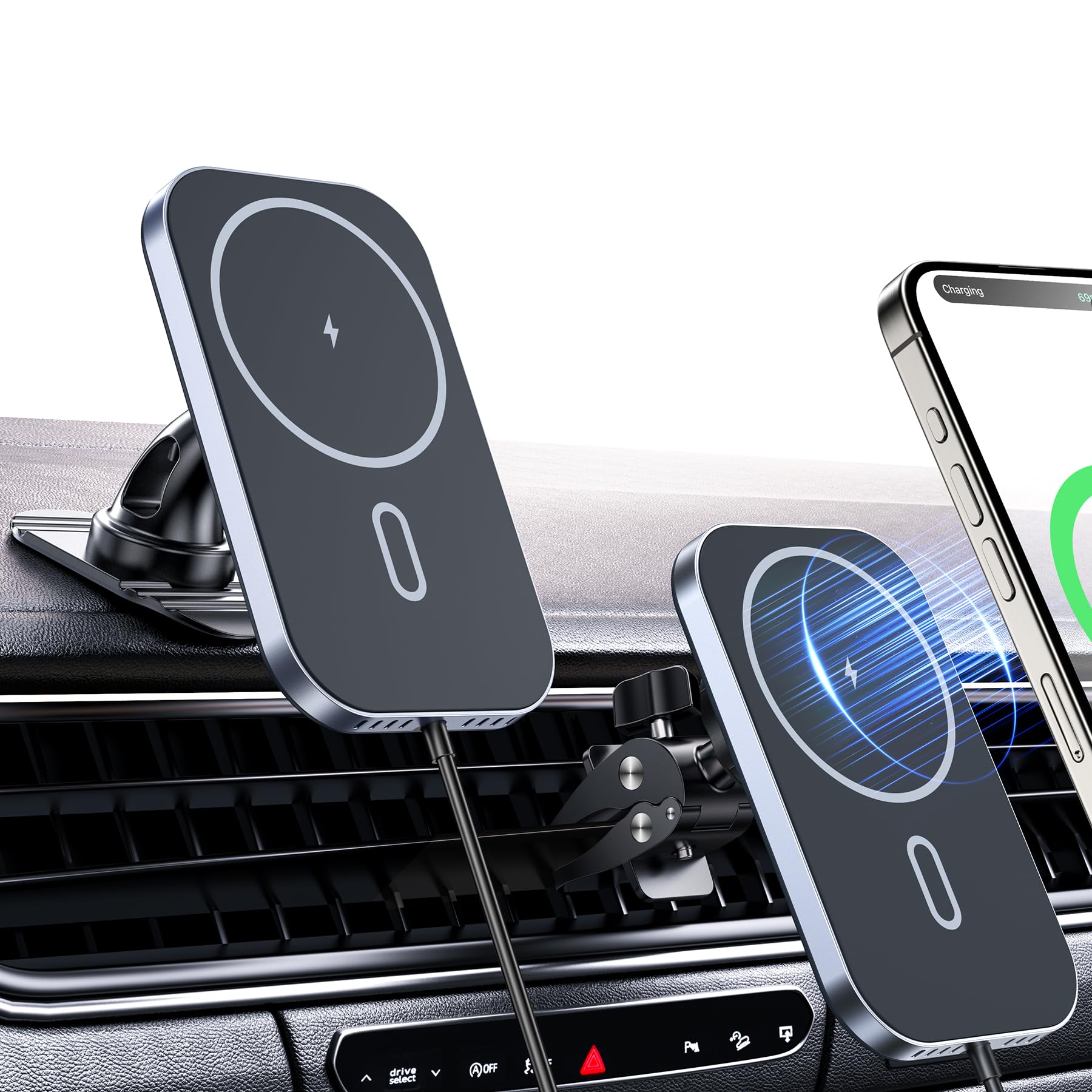 Magnetic Wireless Car Charger Mount for iPhone 16/15/14/13/12 - 360° Rotatable MagSafe Car Vent/Dashboard Charger with Strong Upgraded Magnet | Perfect for Commuting, Road Trips & Hands-Free Charging While Driving
