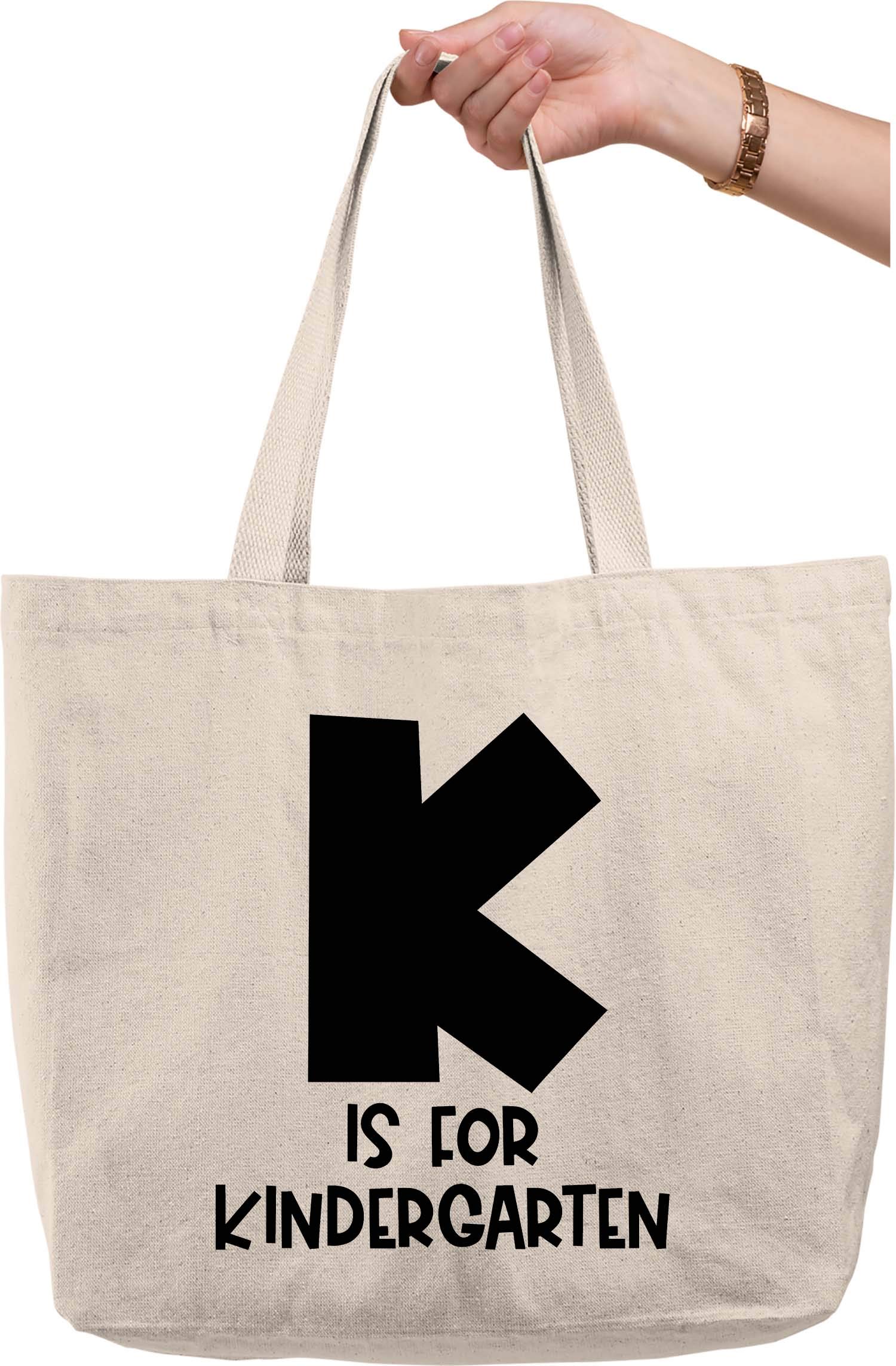 Funny K Is For Kindergarten Teacher Tote Bag - Natural Canvas School & Career Gift - Perfect for Teachers, Back to School, Work & Everyday Use