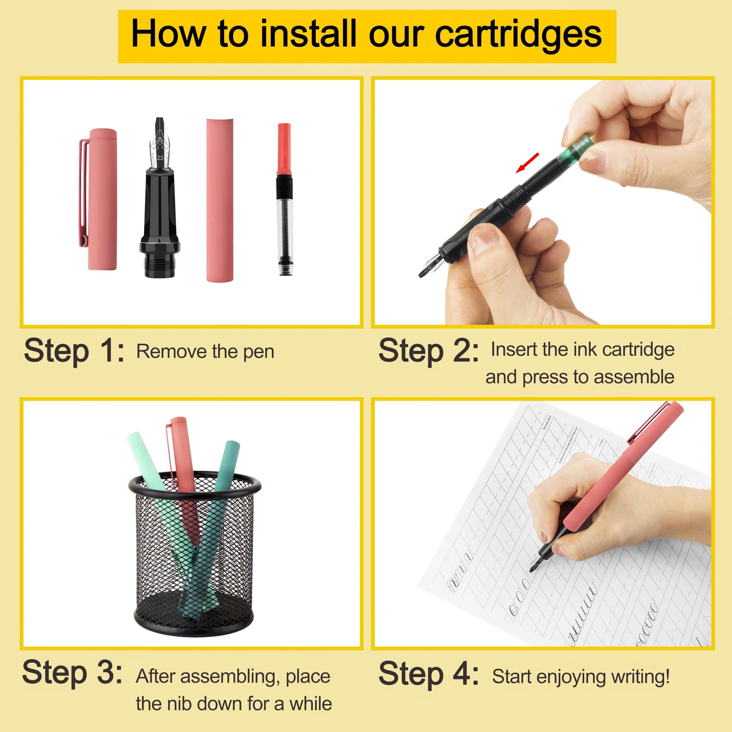 Premium Calligraphy Pen Set with 8 Nib Sizes & 60 Ink Cartridges (12 Colors) - Ideal for Beginners, Writing Practice, Art Drawing, Wedding Invitations & DIY Craft Projects