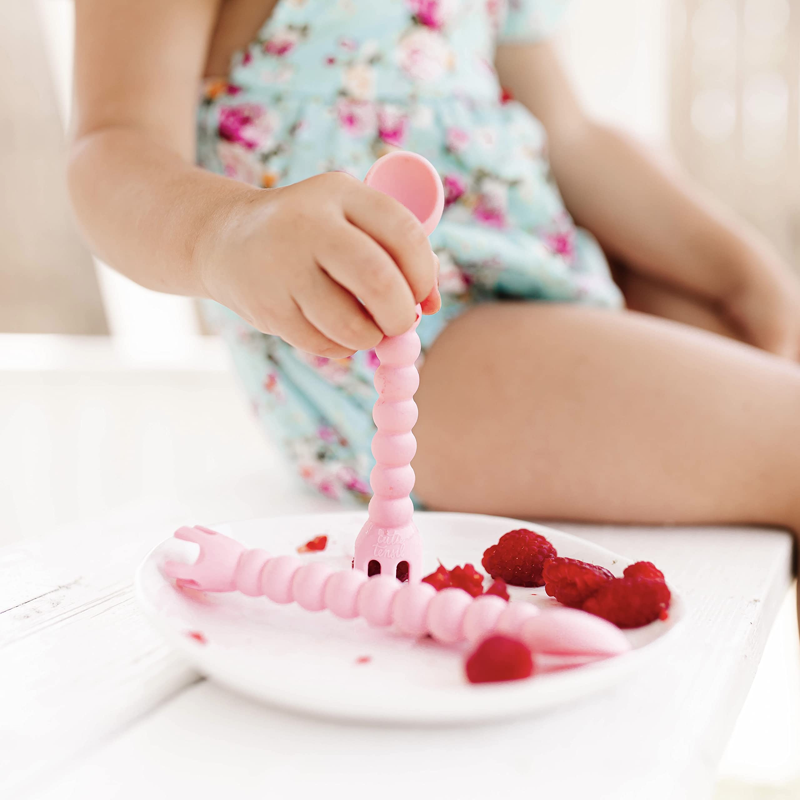Ryan & Rose Cutie Tensils Baby Spoon and Fork Set [2 Pack] - Soft Grip, BPA-Free for Infants & Toddlers - Perfect for First Foods, Baby-Led Weaning & Mealtime (Ballet Pink)