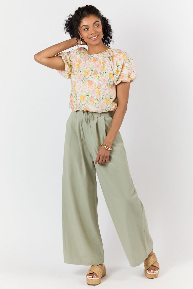 True Bliss Sage Pull On Wide Leg Trousers - Comfortable Elastic Waist Pants for Women | Perfect for Work, Travel & Casual Wear (Final Sale)