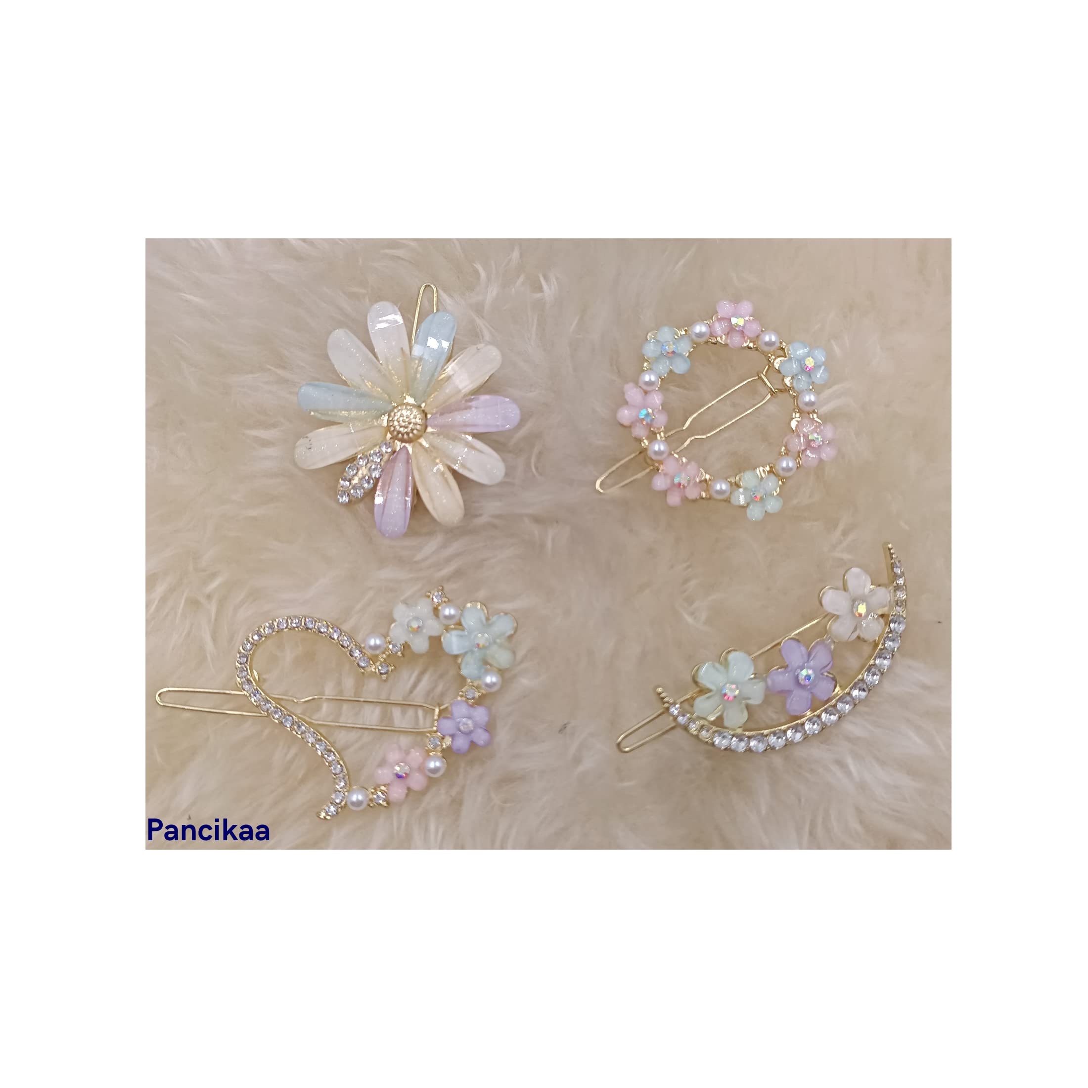 PANCIKAA Geometric Hollow Metal Hair Clips for Women - Korean Style Pearl Barrettes, Hairpins & Clamps (4-Piece Set, Multicolor) - Perfect for Weddings, Parties & Everyday Hairstyling