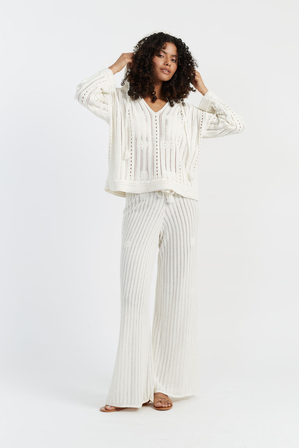 Laura Whitmore Bohemian Trousers - Flowy Cream Pants for Women | Perfect for Festivals, Beach Vacations & Boho Chic Outfits