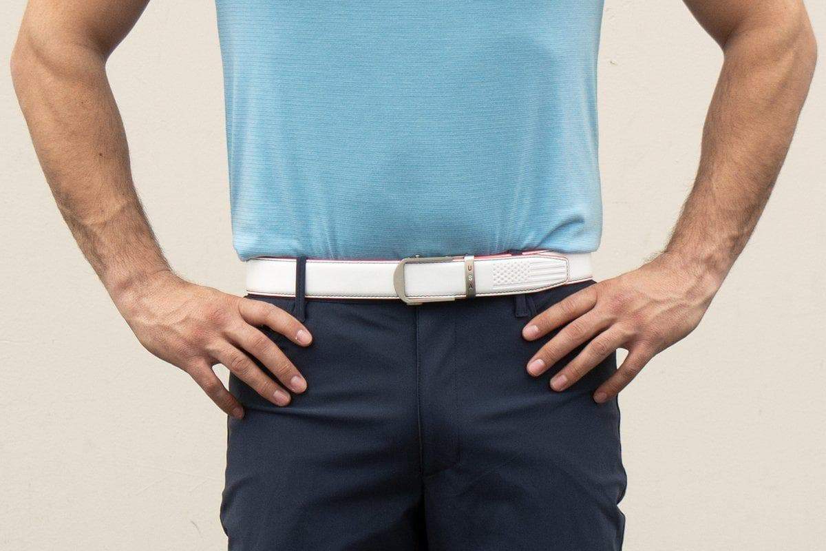 Premium Anthem White Golf Ratchet Belt - 1 3/8 Inch (35mm) Adjustable Strap - Perfect for Golf, Business Casual & Outdoor Activities