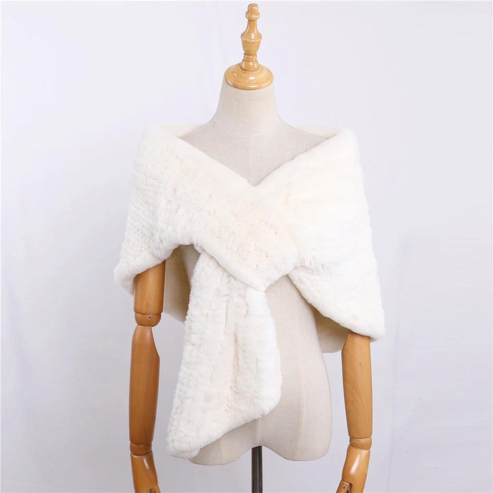 Luxury Hand-Knitted Women's Winter Rex Rabbit Fur Cape Shawl - Warm Elegant Wrap for Cold Weather, Parties & Special Occasions