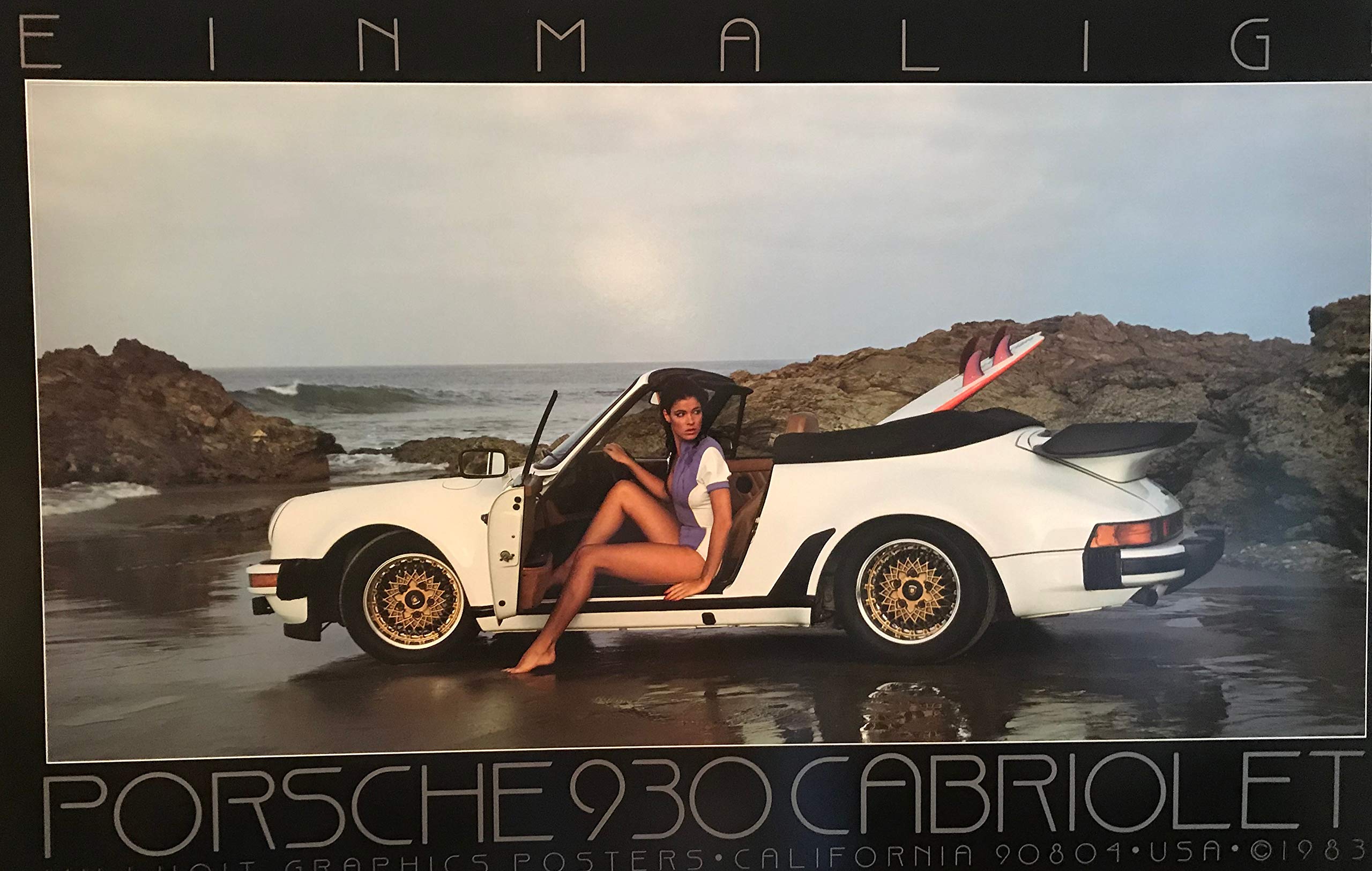 Porsche 930 Cabriolet Beach Car Poster - Vintage Porsche 911 Targa Art Print for Car Lovers & Beach House Decor