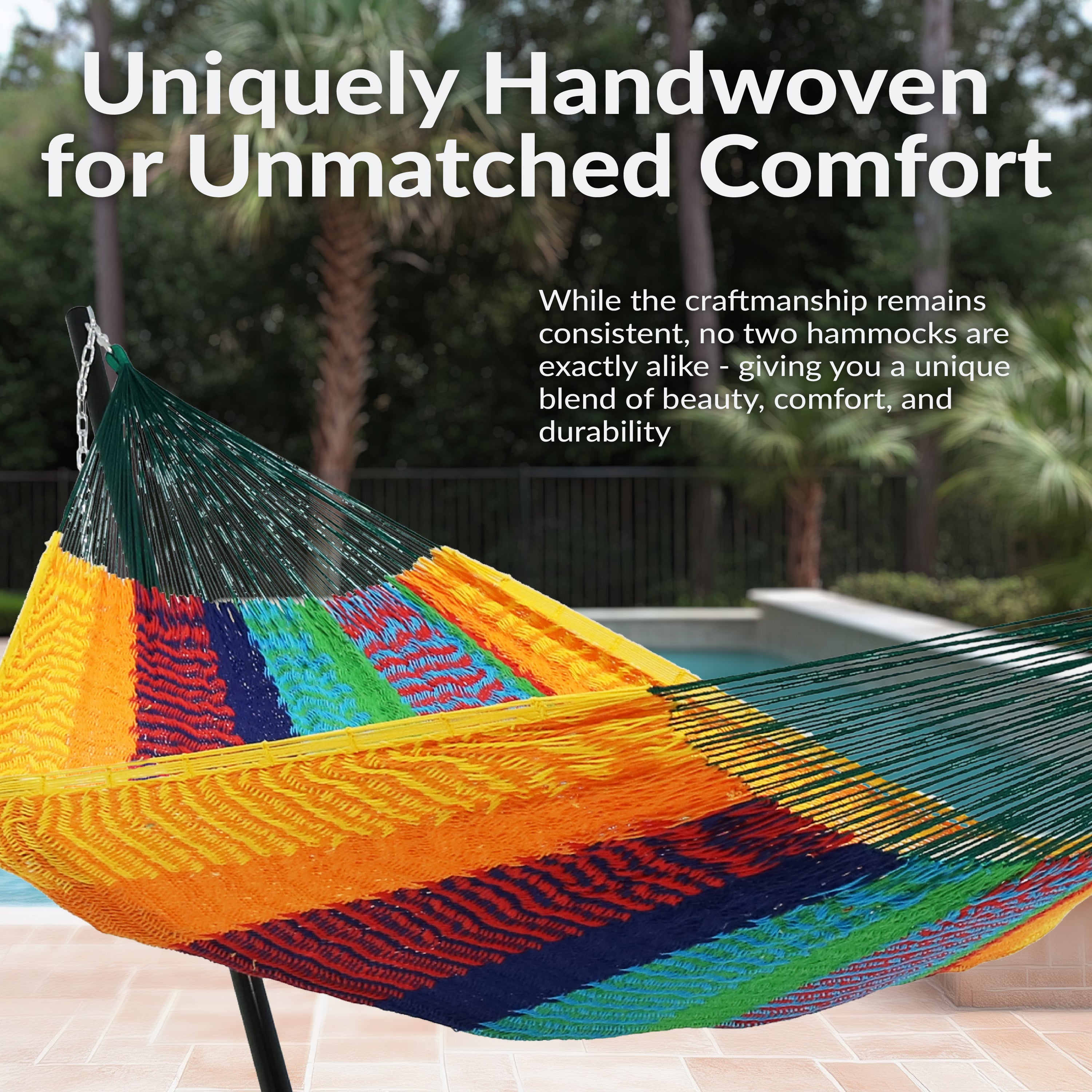 Sunnydaze Family Size Handwoven Thick Cord Mayan Hammock - Durable & Comfortable Outdoor Hammock for Backyard, Patio, Beach & Camping