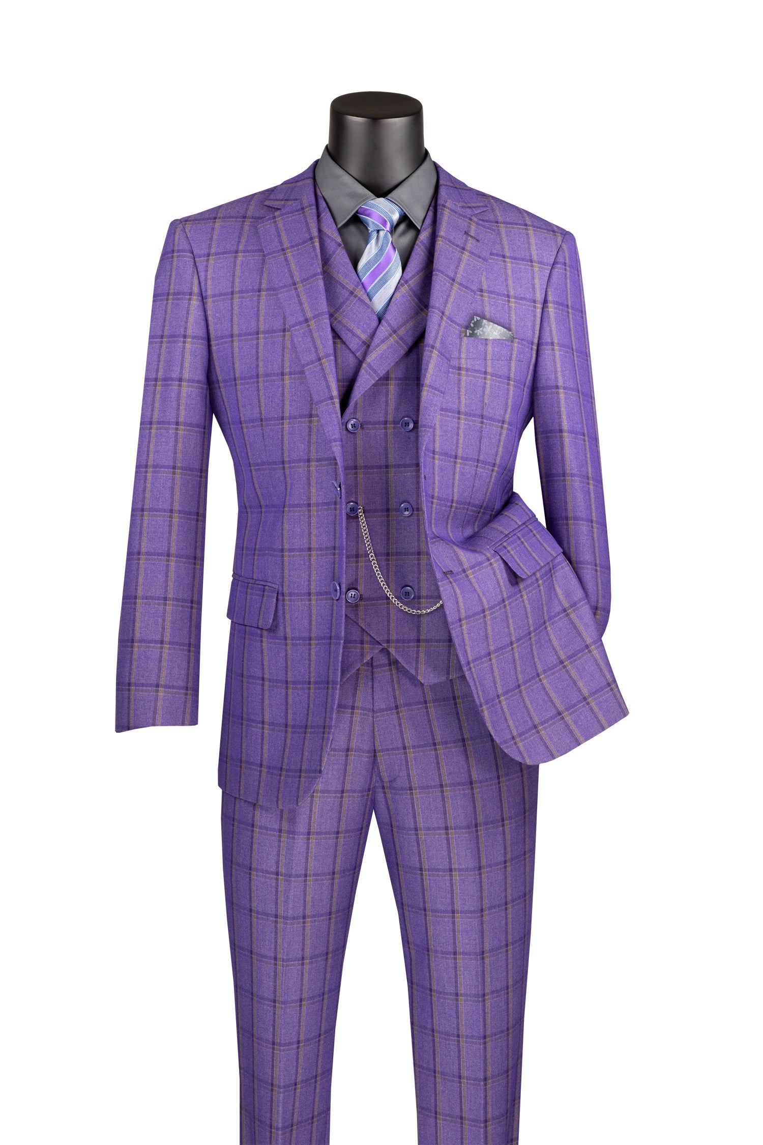 Modern Fit Purple Windowpane 3-Piece Suit Set - Diamond Collection | Perfect for Weddings, Business Meetings & Formal Events