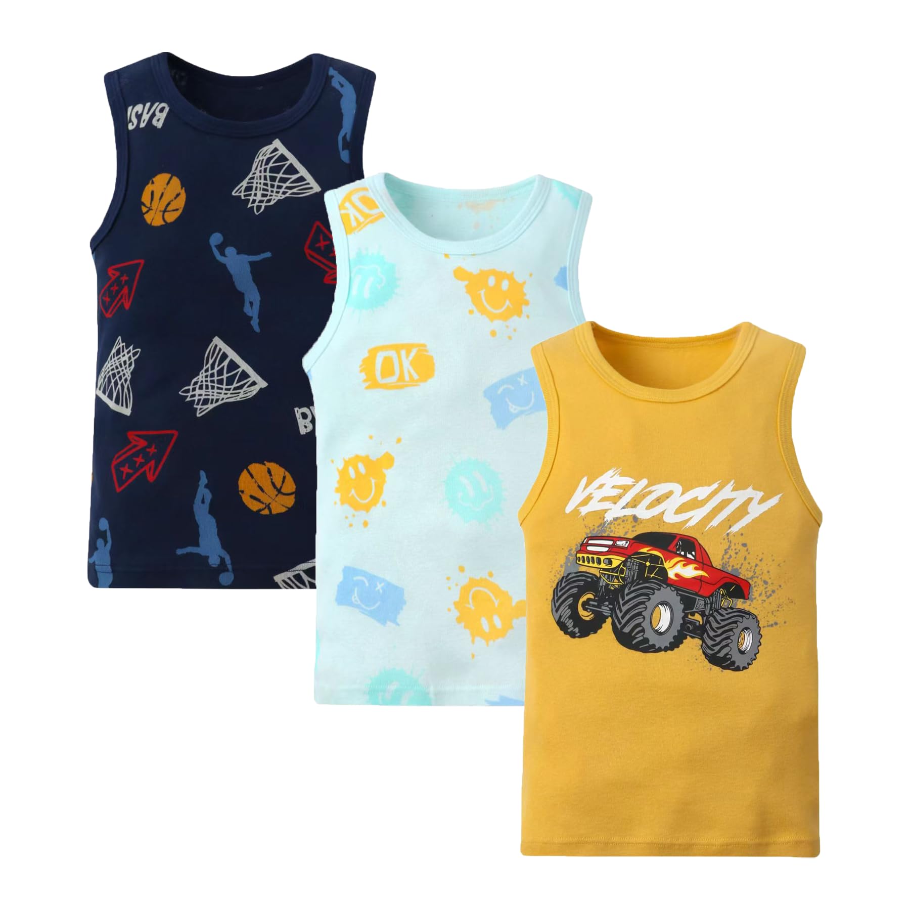 3-Pack Boys' Sleeveless Tank Tops for Toddlers - Soft Cotton Summer Shirts for Playtime, Beach & Outdoor Activities