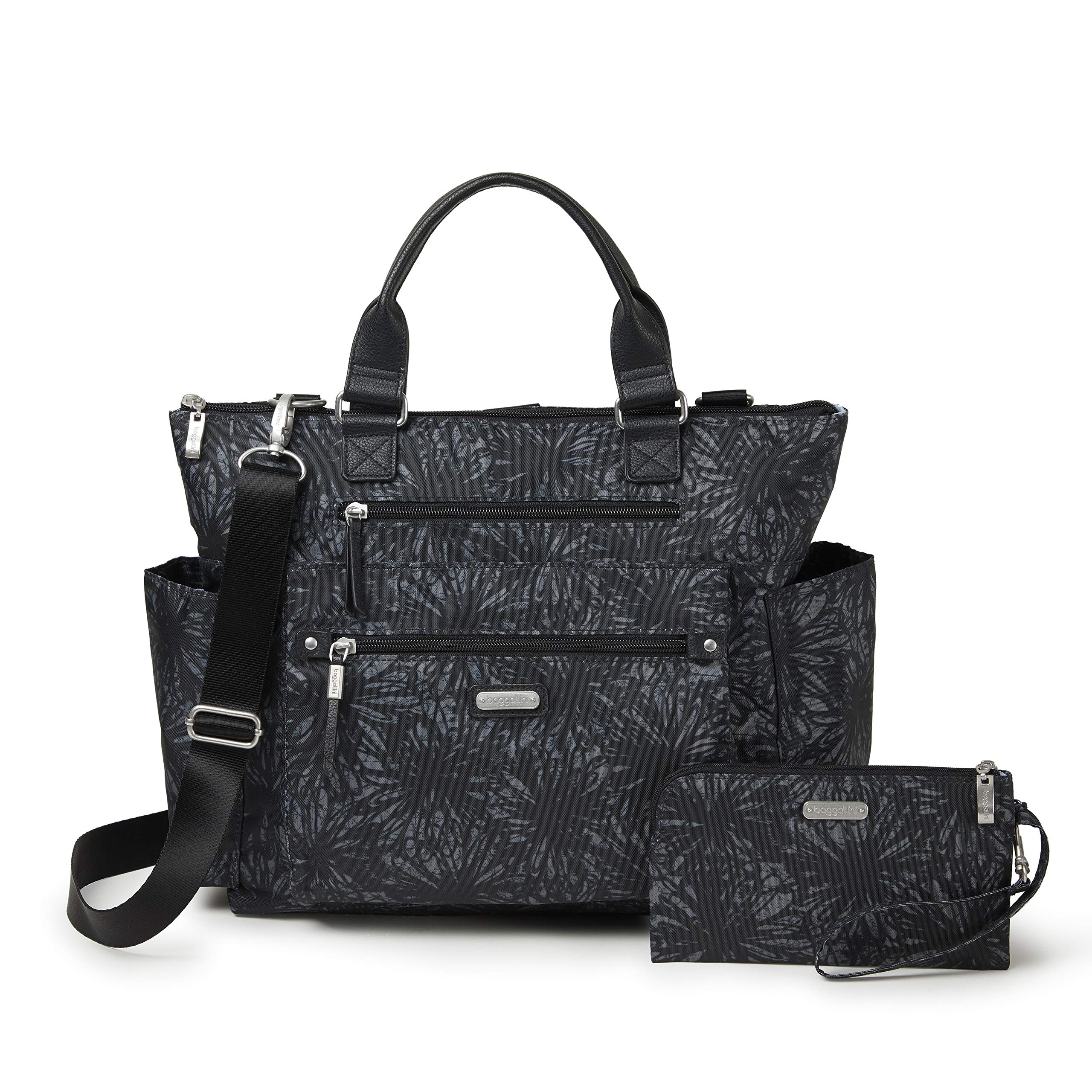 Baggallini New Classic 3-in-1 Convertible Backpack with RFID Phone Wristlet - Onyx Floral One Size - Perfect for Travel, Work & Everyday Use