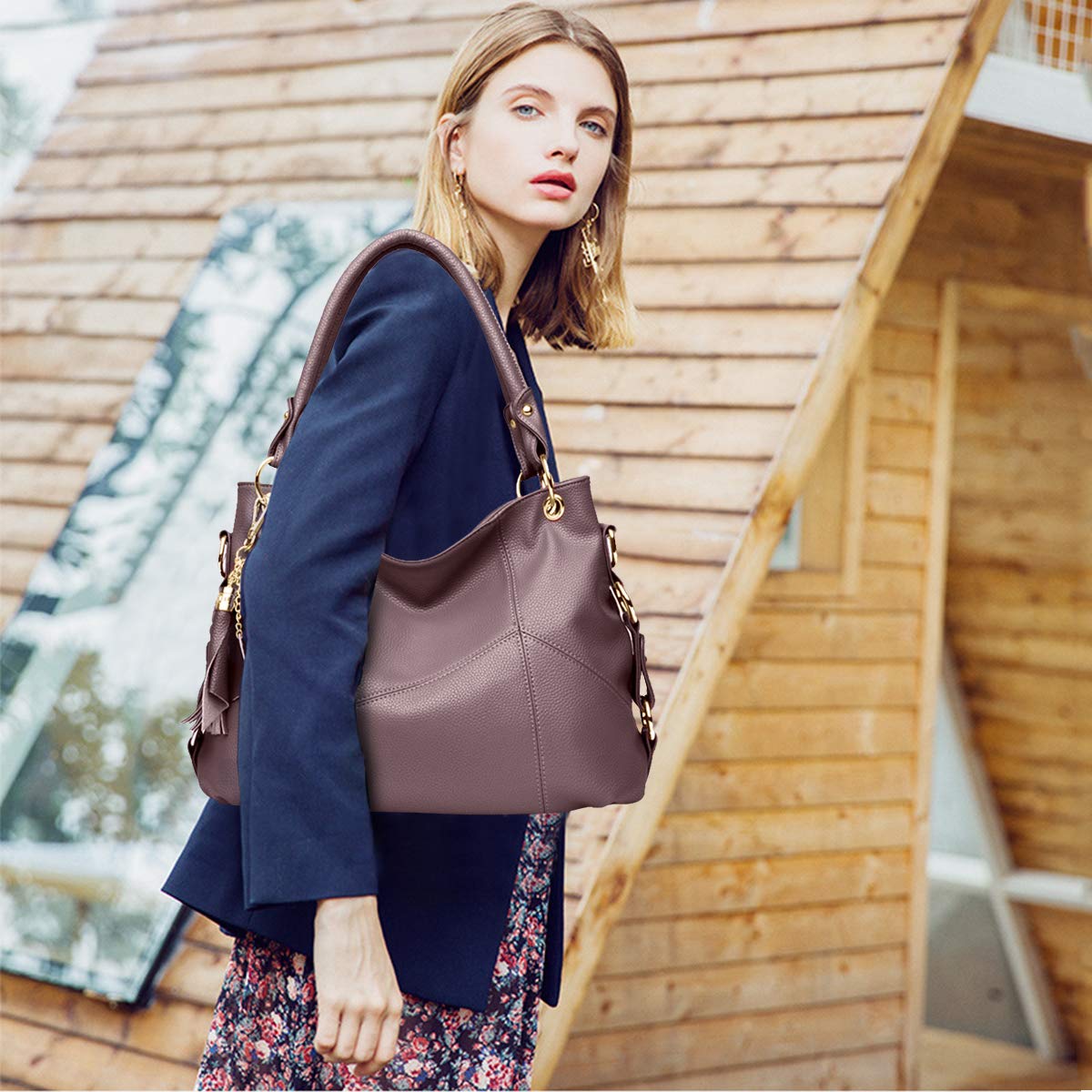 NICOLE & DORIS Women's Large Capacity Soft Leather Hobo Shoulder Bag - Fashion Crossbody Purse with Tassel & Top Handle (Purple) - Perfect for Work, Travel & Everyday Use