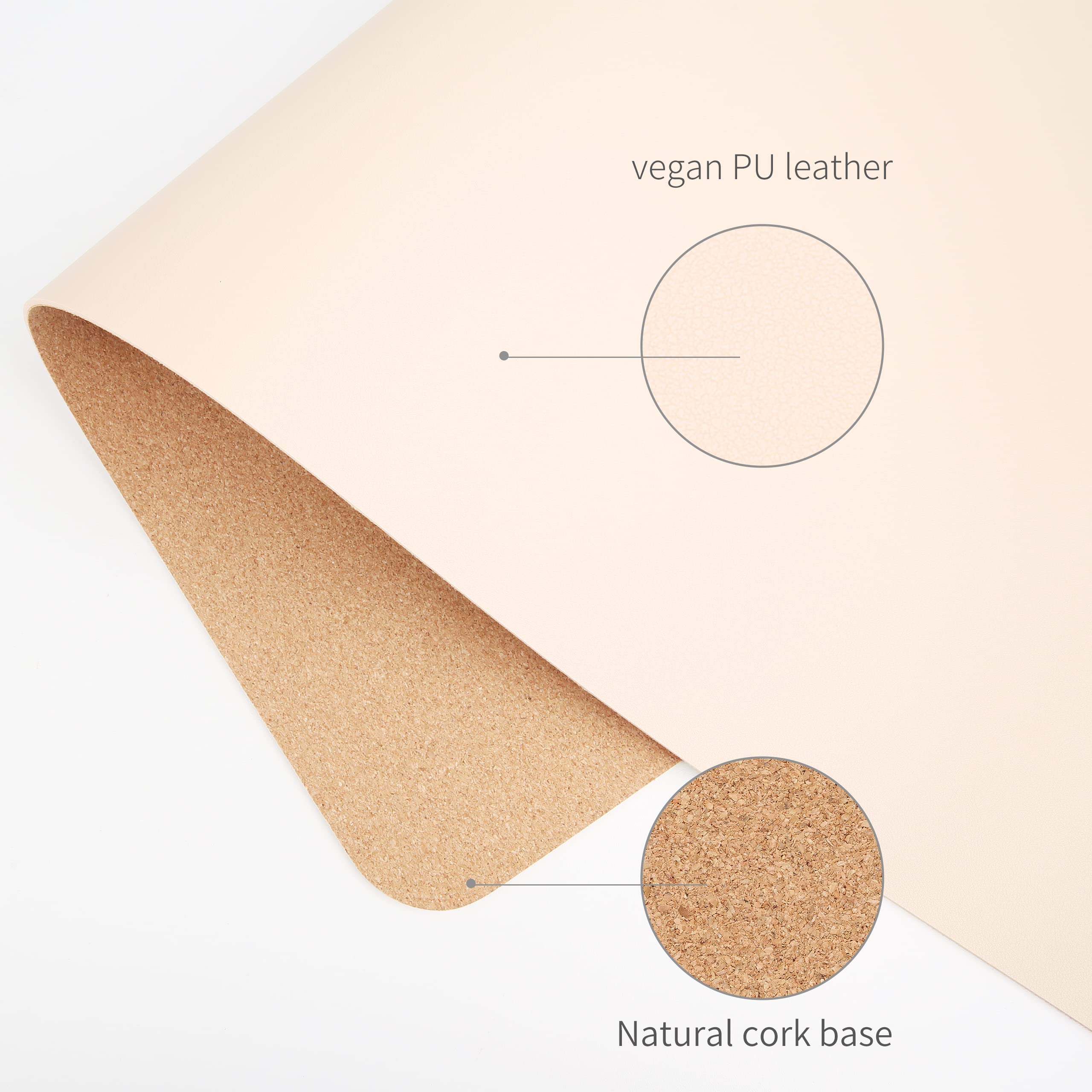 Premium Dual-Sided Mouse Pad - Natural Cork & PU Leather Large Desk Mat for Office & Home Workspace, Non-Slip Waterproof Desk Protector, Easy to Clean (Apricot, 23.6