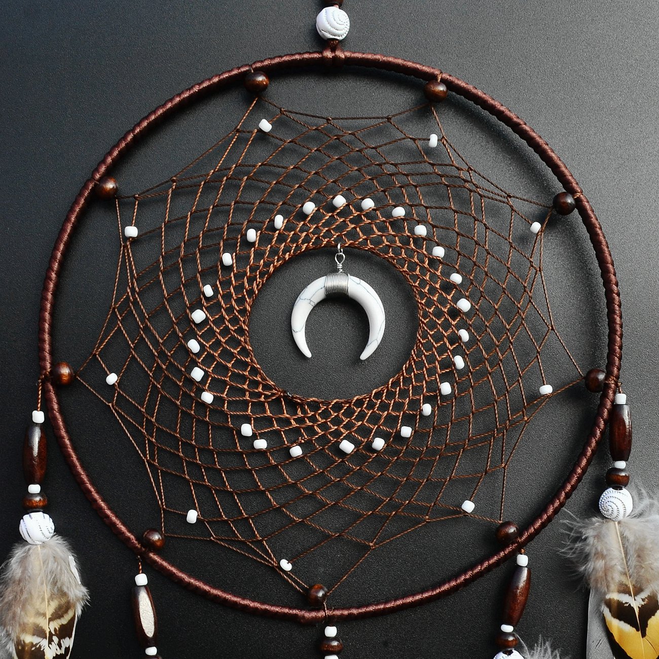 Urdeoms Large Boho Dream Catchers for Bedroom Wall Decor - Brown Handmade Native American Style with Turquoise Beads & Feathers Hanging Ornament - Perfect for Teen Dorm Room, Festival Gift, Meditation Space & Nursery Decor (NO.9)