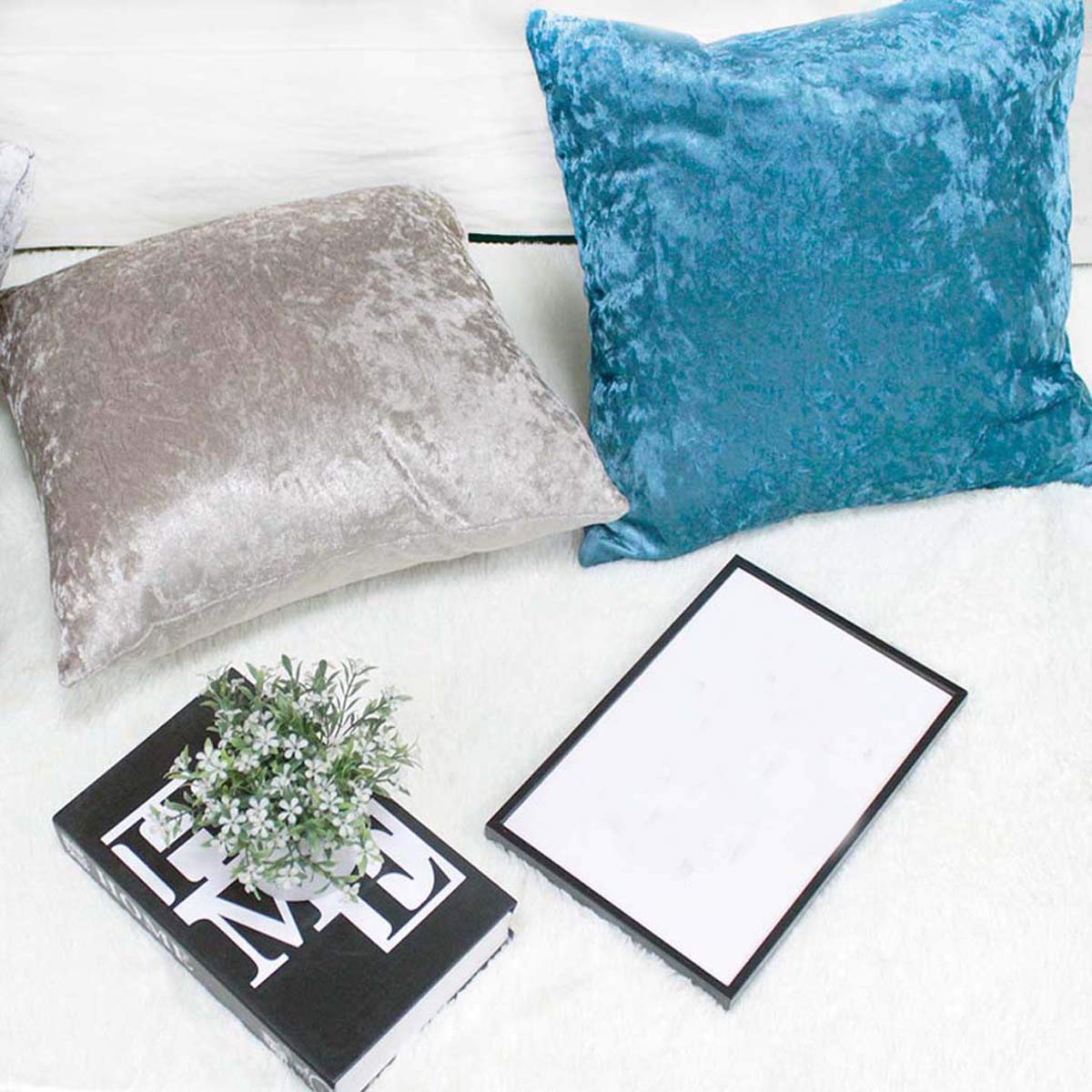 Premium Crushed Velvet Throw Pillow Covers Set of 2 - 20x20 Inch Soft Decorative Square Pillow Cases for Couch, Sofa, Bed & Car - Solid Silver Grey - Cozy Home & Office Decor