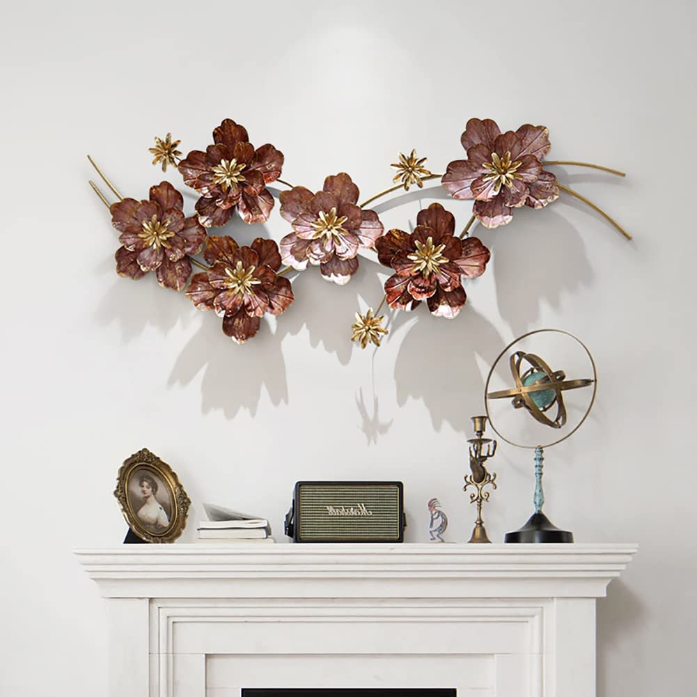 3D Metal Flower Wall Art Decor - Modern 3D Dimensional Floral Wall Sculpture for Home & Office - Indoor Living Room Decoration - 49x125cm Elegant Wall Ornament - Perfect for Bedroom, Living Room & Office Spaces