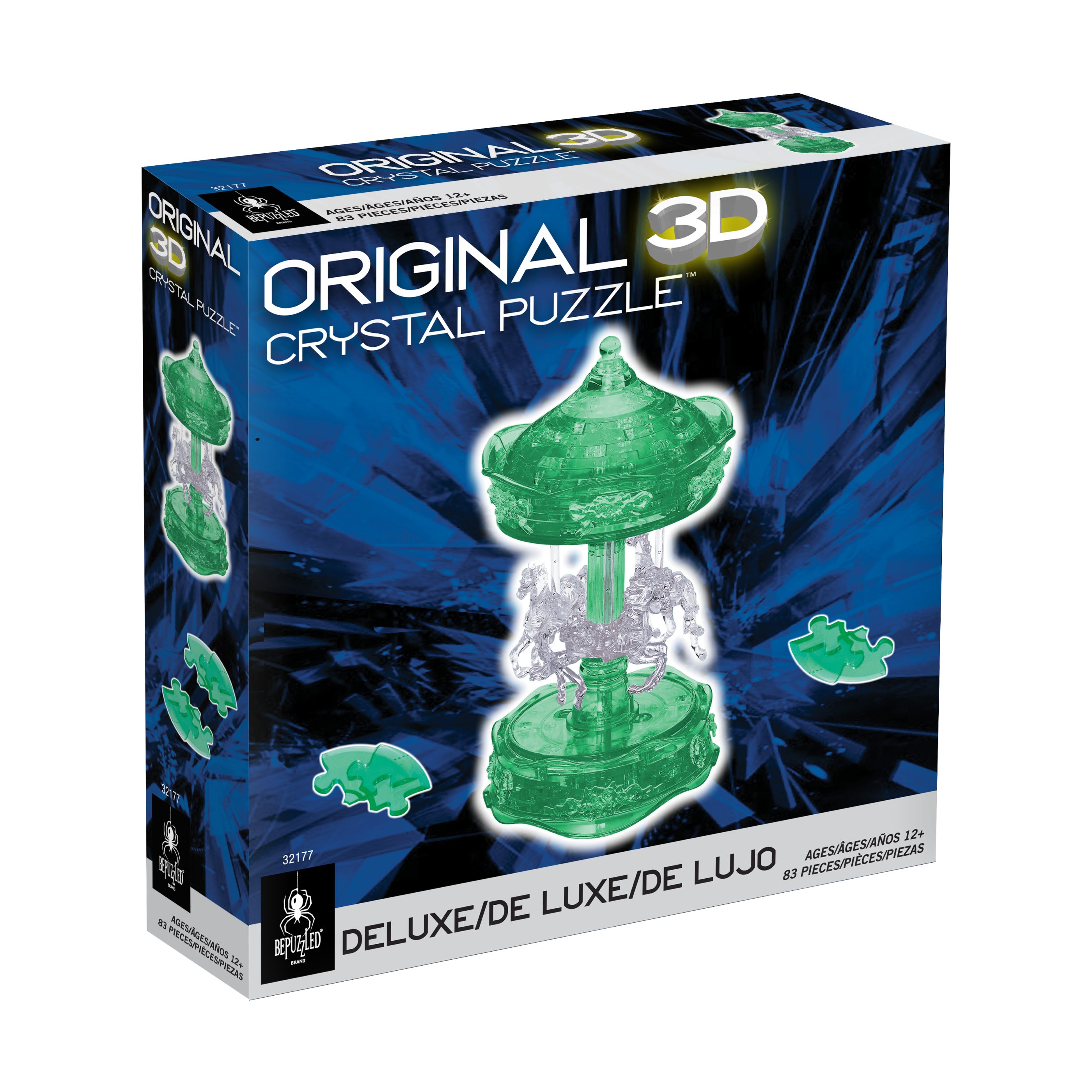 BePuzzled 3D Crystal Carousel Puzzle - 83 Piece Enchanting Green & White DIY Model Kit | Fun Brain Teaser for Adults & Teens | Perfect for Home Decor, Gift Giving & Stress Relief
