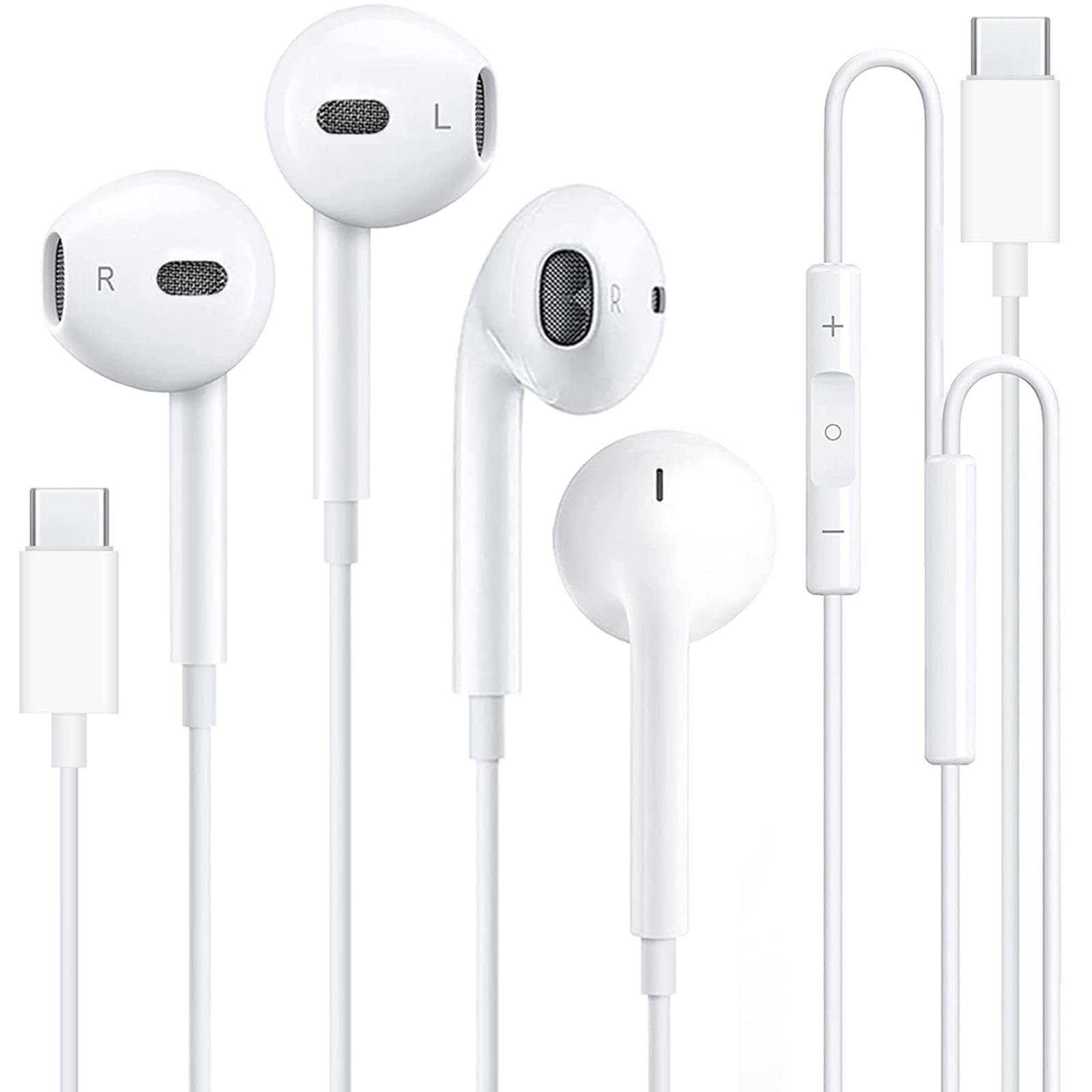 2 Pack USB C Wired Headphones with Microphone & Remote | Noise Cancelling Earbuds for iPhone 15/15 Pro Max, iPad, Samsung Galaxy & USB-C Devices | Perfect for Gaming, Workouts & Commuting