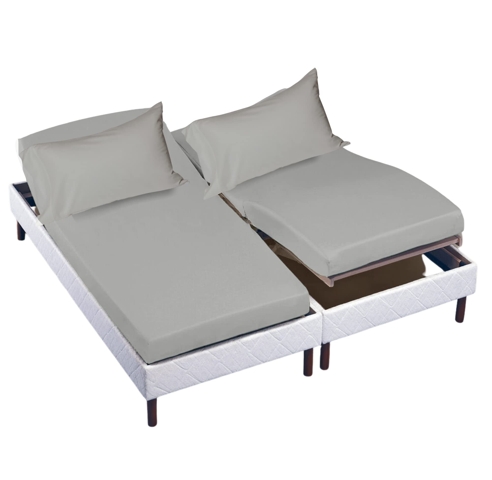 Cottingon Split Queen Sheets Set for Adjustable Beds - 30x80 Inch, 16-Inch Deep Pocket (5-Piece) - Light Grey Solid Color - Perfect for Adjustable Beds, Hospital Beds & Home Use