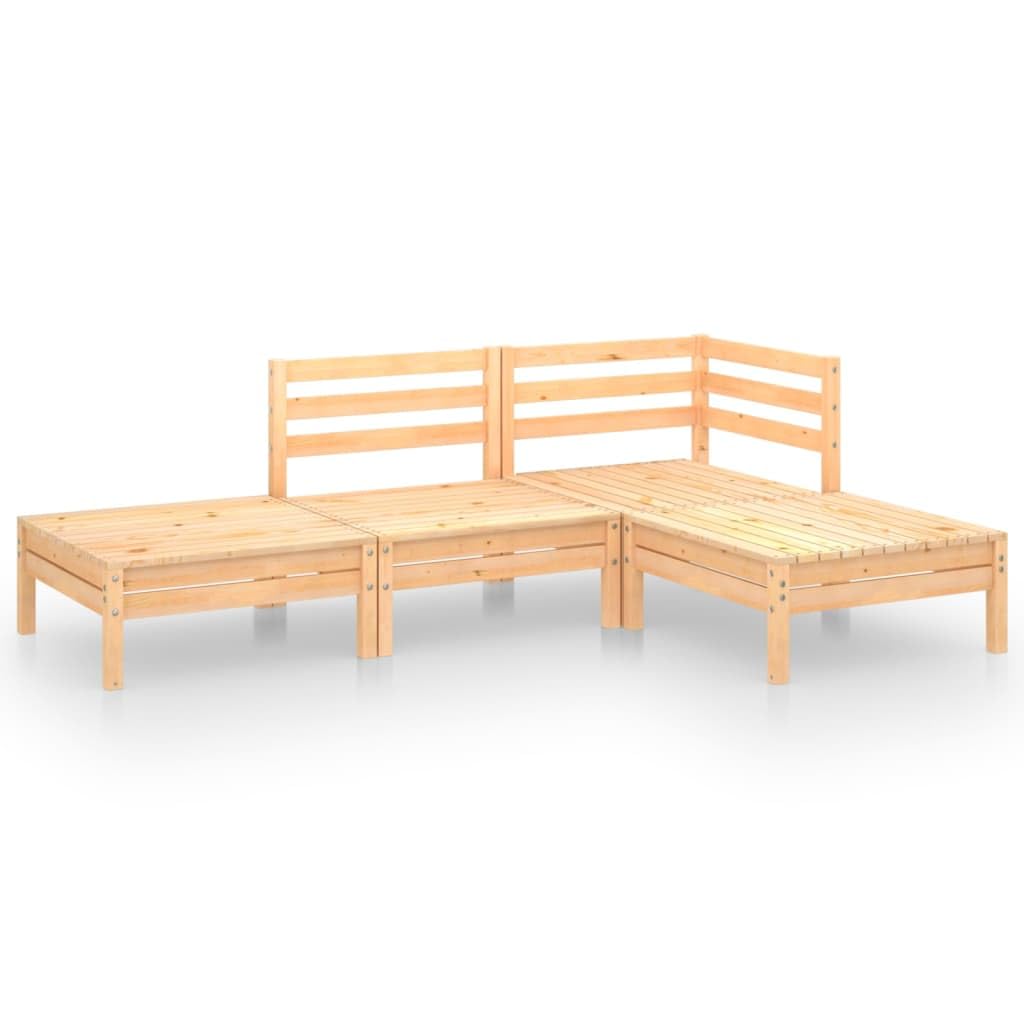 vidaXL 4-Piece Solid Pinewood Patio Lounge Set - Outdoor Garden Furniture with Wooden Sofa & Chairs for Backyard, Terrace, Poolside Relaxation