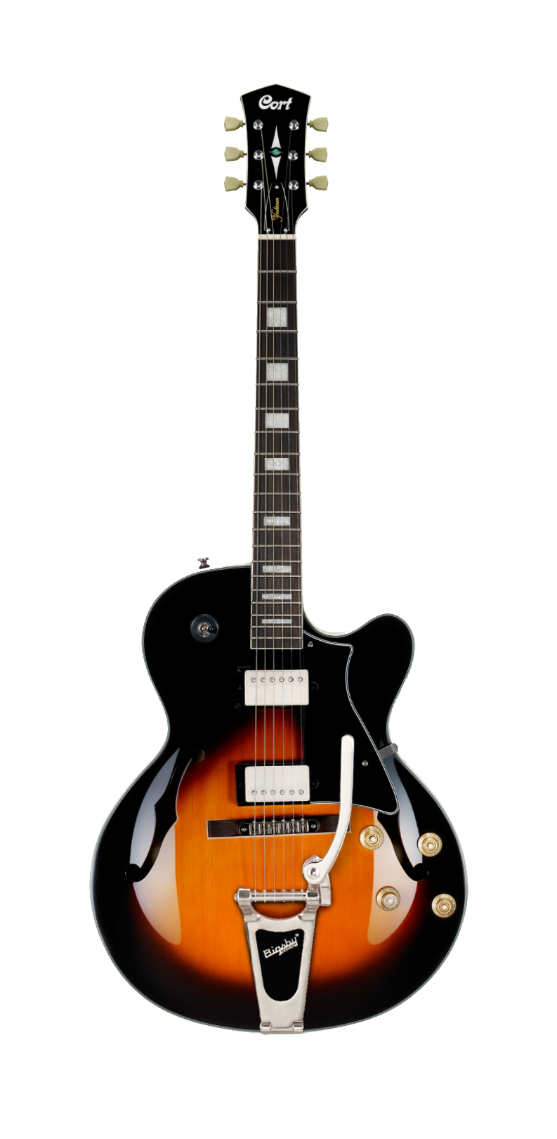 Cort YORKTOWN BV TAB BIGSBY Electric Guitar - Tobacco Burst Finish | Vintage Style Semi-Hollow Body Guitar for Blues, Jazz & Rock Performances