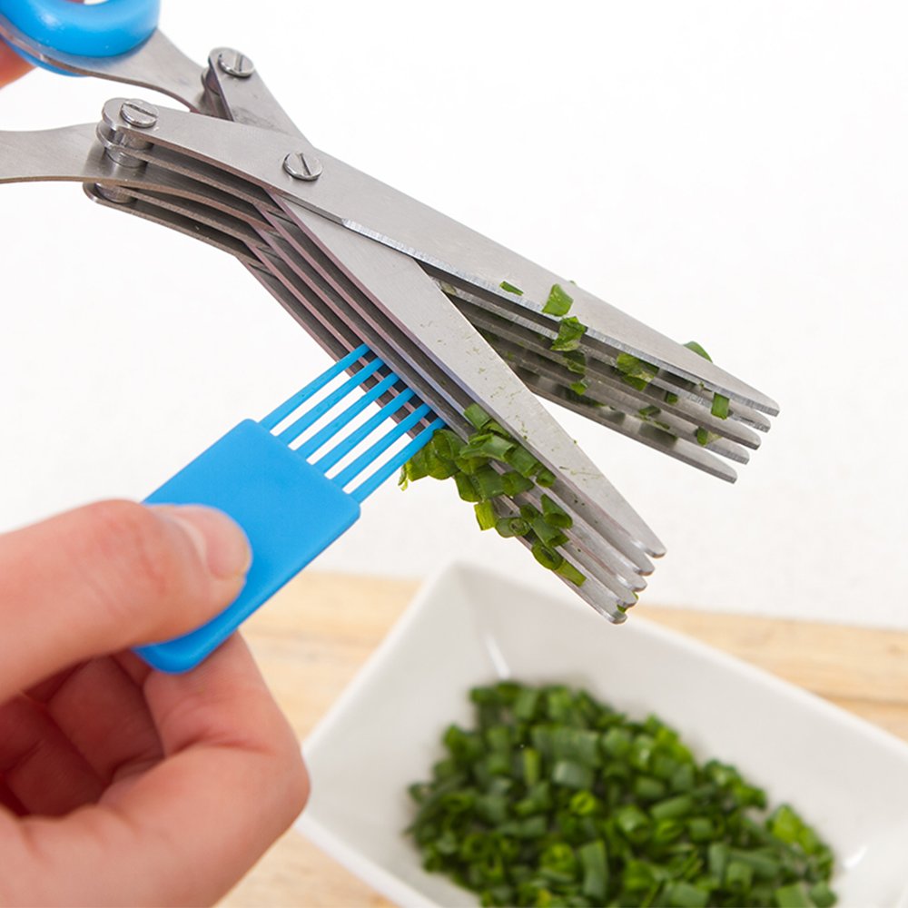 2-Pack Stainless Steel Herb Scissors - 5-Blade Kitchen Shears with Brush | Heavy Duty for Cooking & Gardening