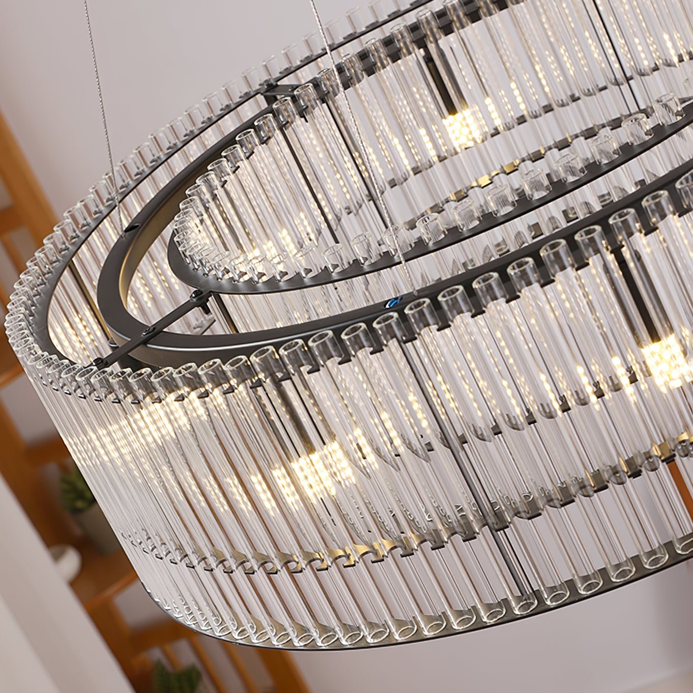 Elegant Glass Tube Ring Chandelier - Modern Crystal Ceiling Light Fixture for Dining Room, Living Room & Bedroom Decor