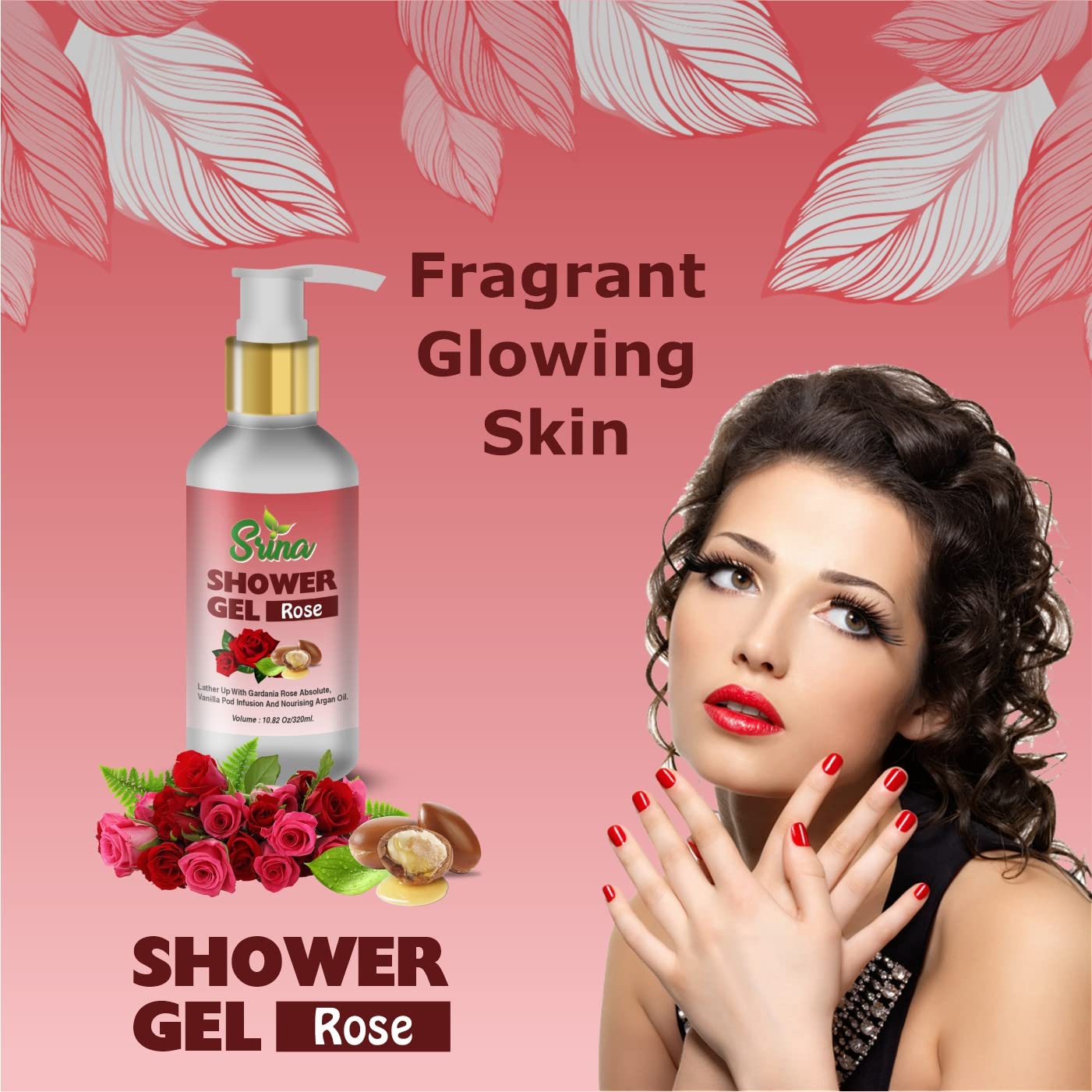 Srina Rose Scented Shower Gel with Glycerin - Hydrating Body Wash for Soft & Glowing Skin | Floral Bath Essential for Relaxation & Self-Care Routine