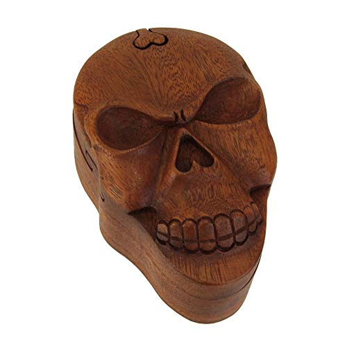 OMA Skull Skeleton Puzzle Box - Hand Carved Wooden Jewelry Storage Box with Brain Teaser Design - Perfect for Gothic Home Decor, Jewelry Organization & Unique Gift Ideas