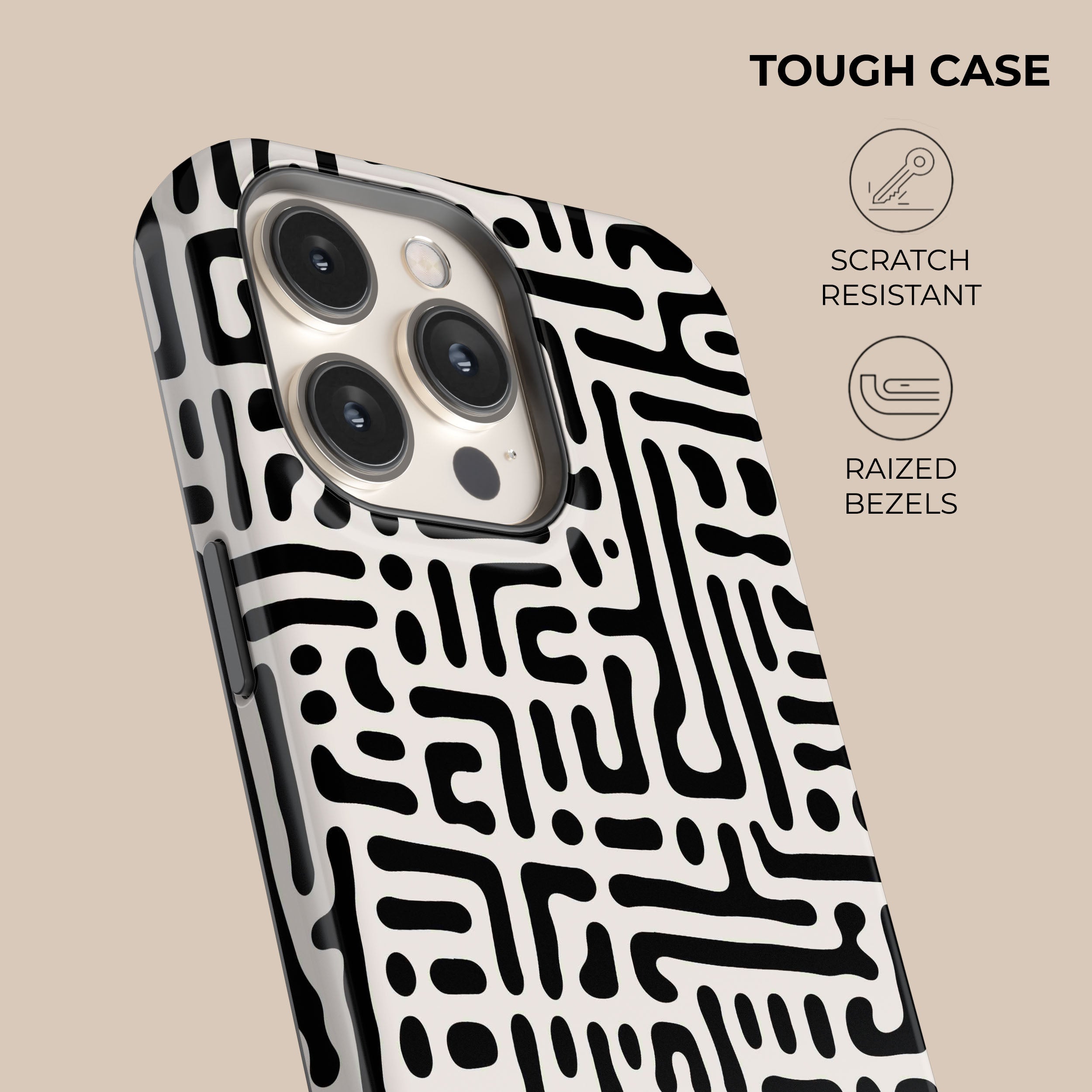 Stylish Black & White Maze Design Phone Case - Durable Protective Cover for iPhone & Android - Perfect for Everyday Use, Travel & Gifting